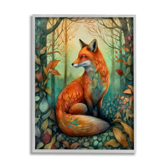 Stupell Industries Vibrant Fox in Forest Foliage Animals & Insects Painting Gray Framed Art Print Wall Art, 16 x 20