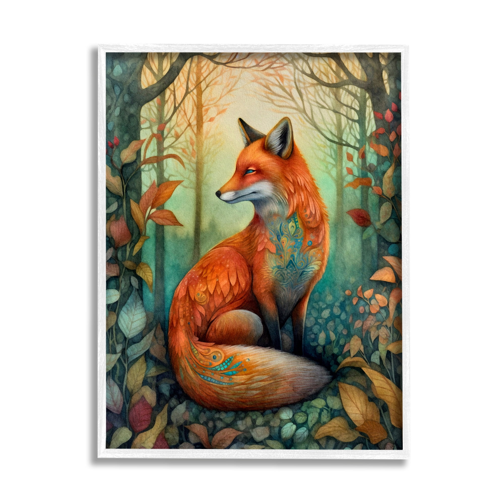 Stupell Industries Vibrant Fox in Forest Foliage Animals & Insects Painting White Framed Art Print Wall Art, 11 x 14