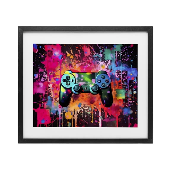 Stupell Industries Contemporary Vibrant Gamepad Burst Black Framed Print Under Glass, 16 x 13, by Creative Studio