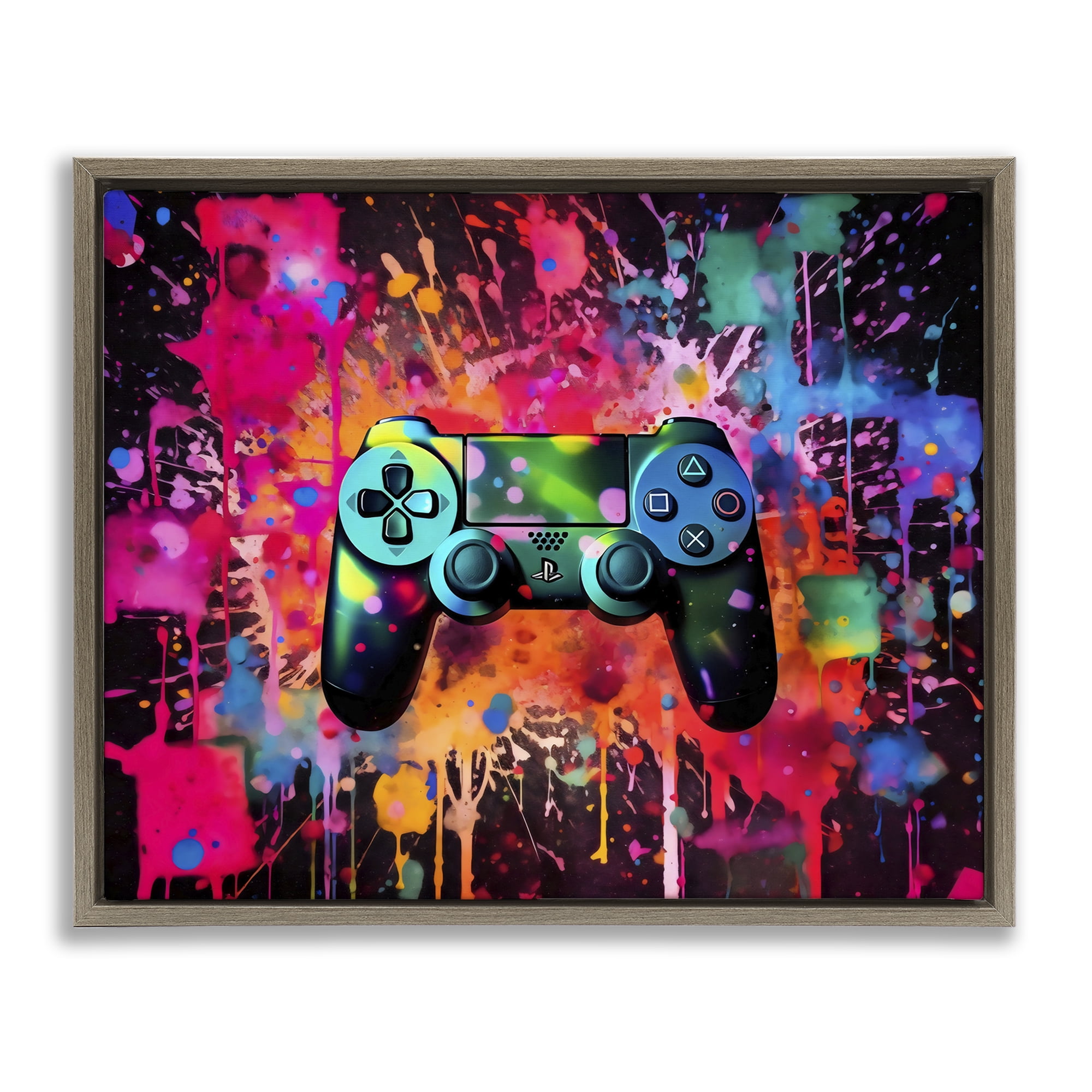 Stupell Industries Vibrant Gamepad Burst Brown Framed Floater Canvas Wall Art, design by Creative Studio