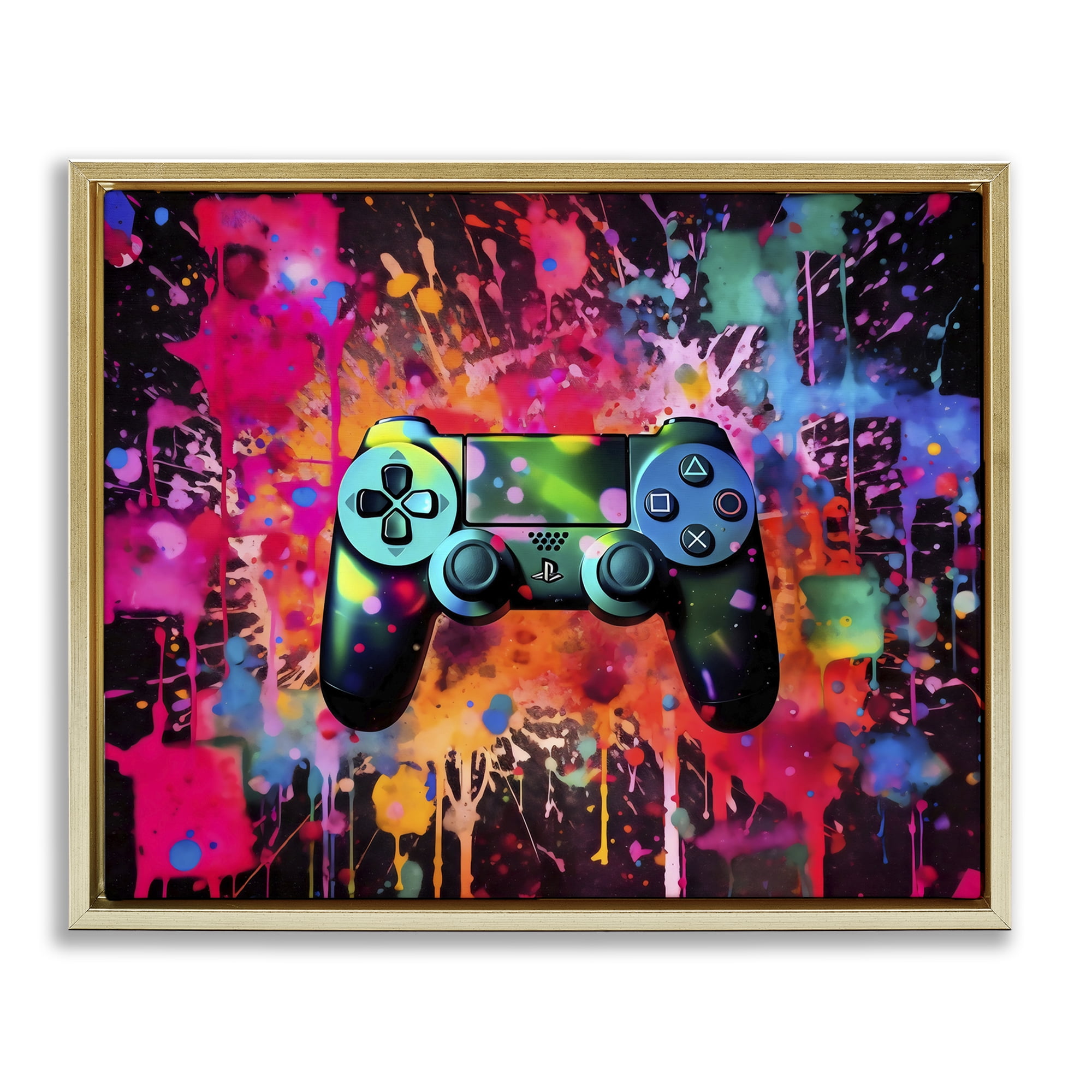 Stupell Industries Vibrant Gamepad Burst Gold Framed Floater Canvas Wall Art, design by Creative Studio