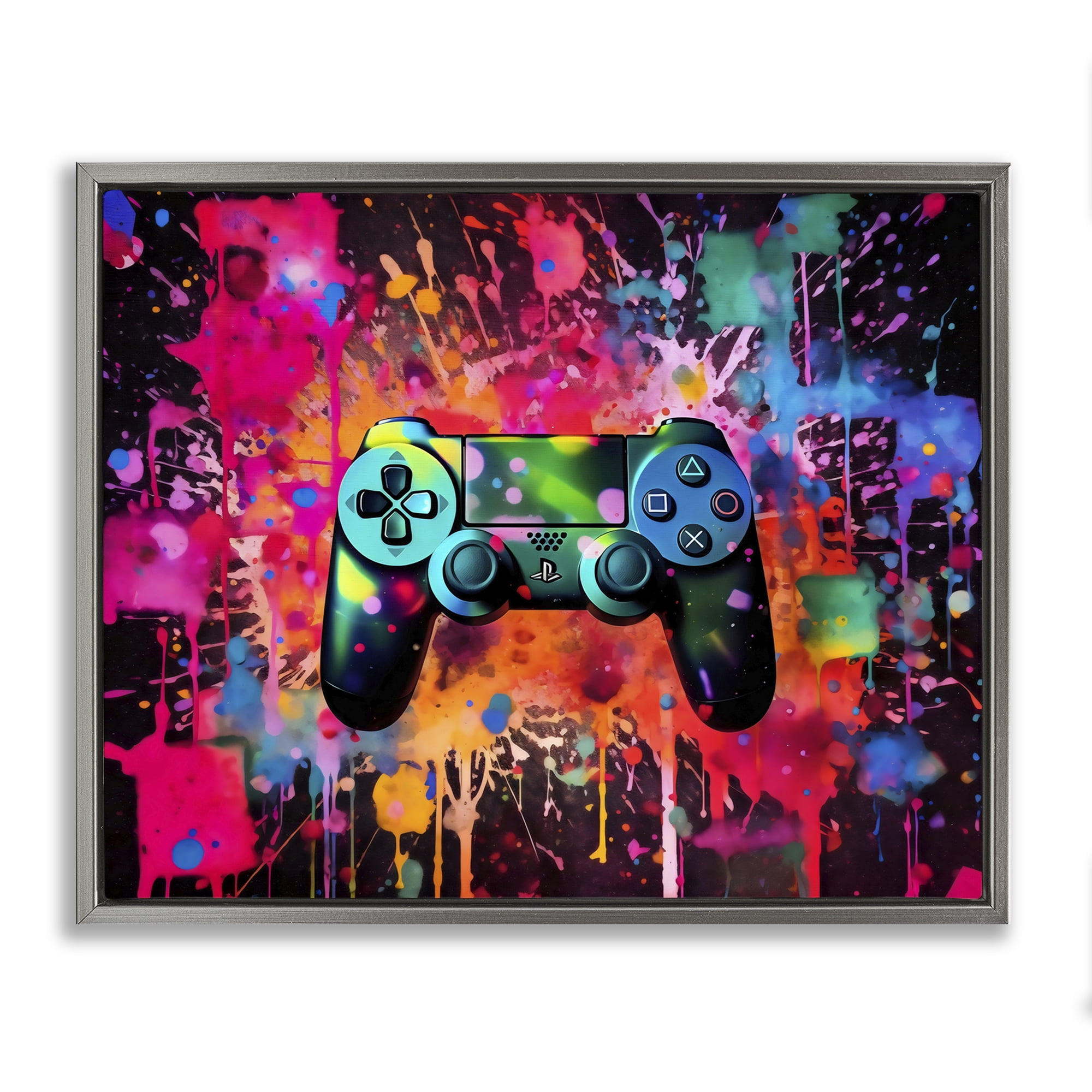 Stupell Industries Vibrant Gamepad Burst Gray Framed Floater Canvas Wall Art, design by Creative Studio
