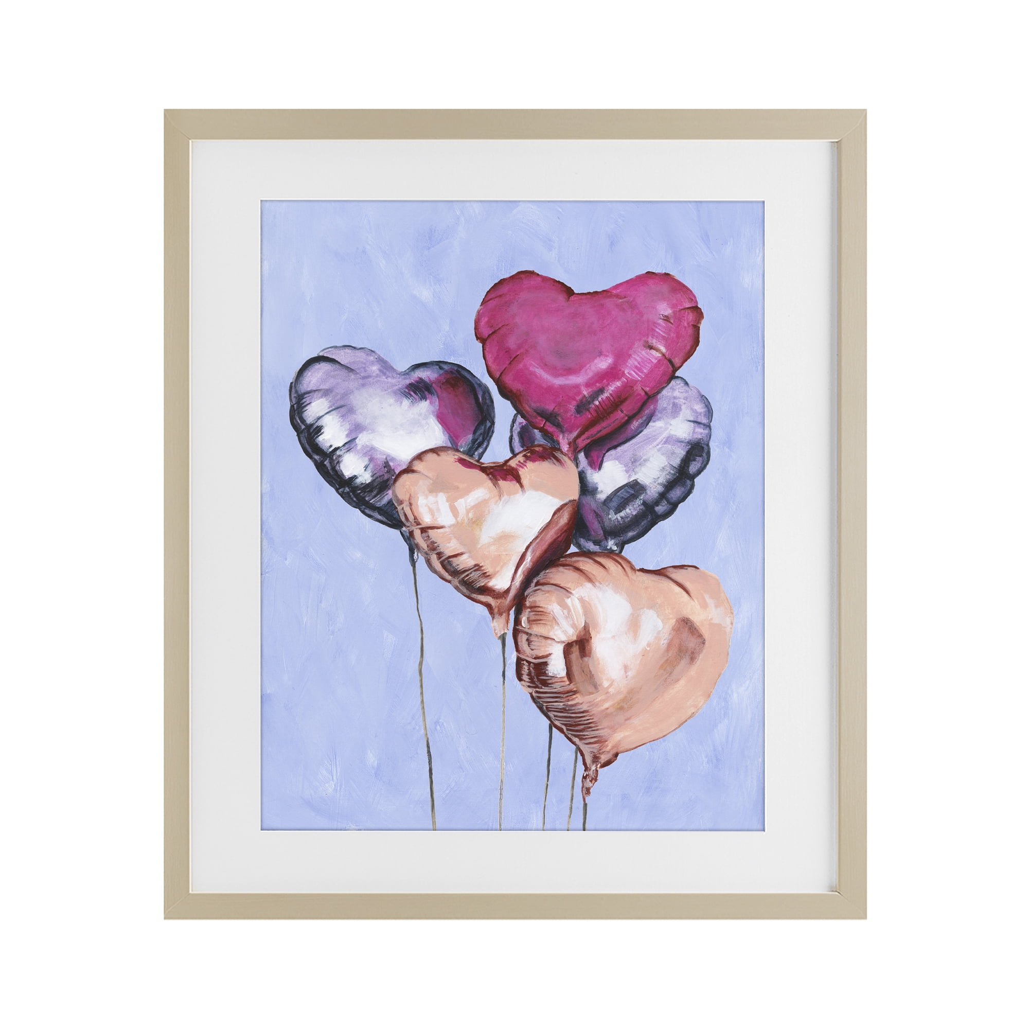Stupell Industries Vibrant Heart Balloons Birch Framed Print Under Glass, design by Michael Willett