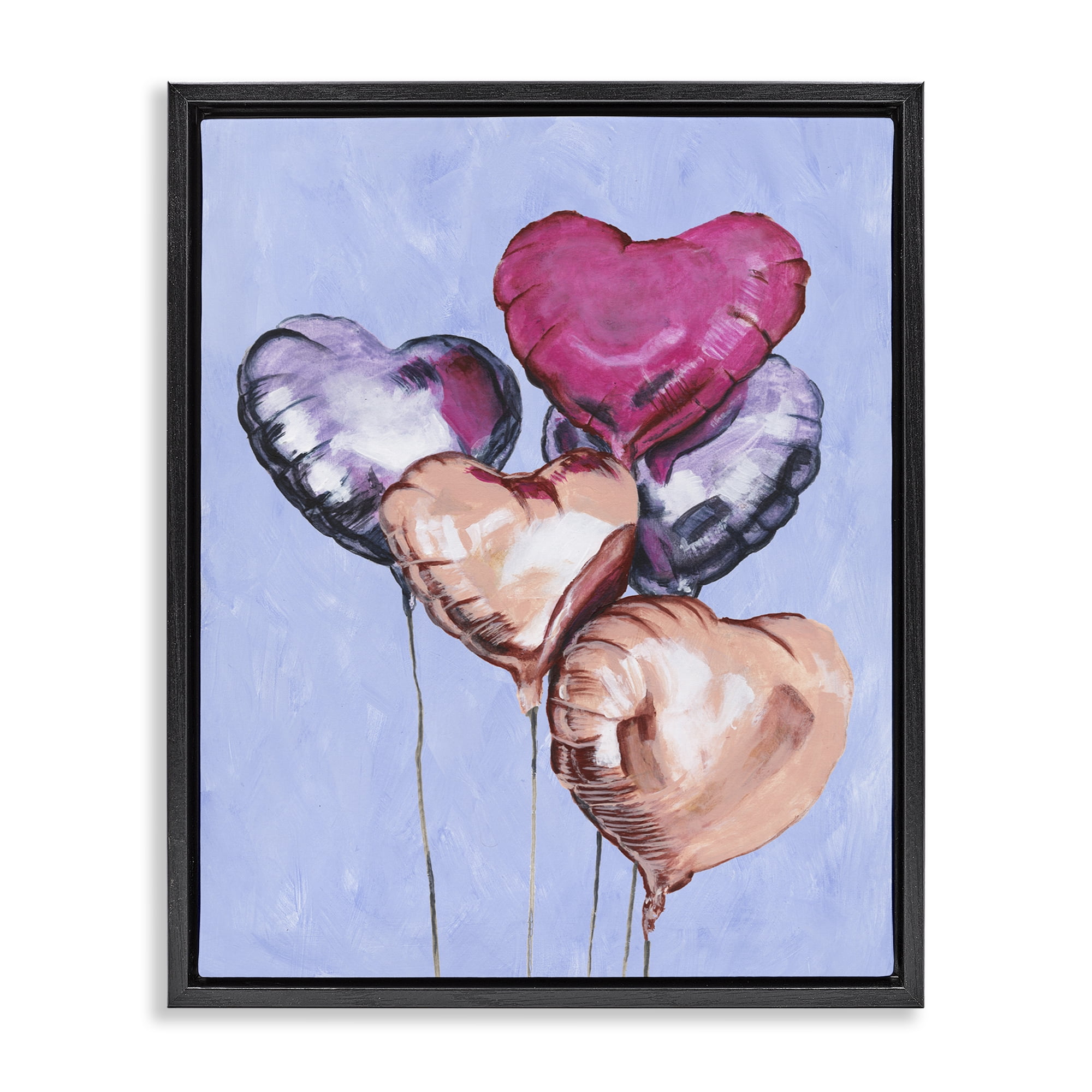 Stupell Industries Vibrant Heart Balloons Black Framed Floater Canvas Wall Art, design by Michael Willett