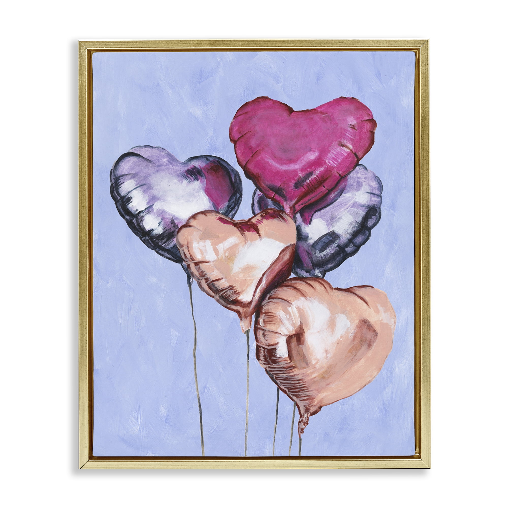 Stupell Industries Vibrant Heart Balloons Gold Framed Floater Canvas Wall Art, design by Michael Willett