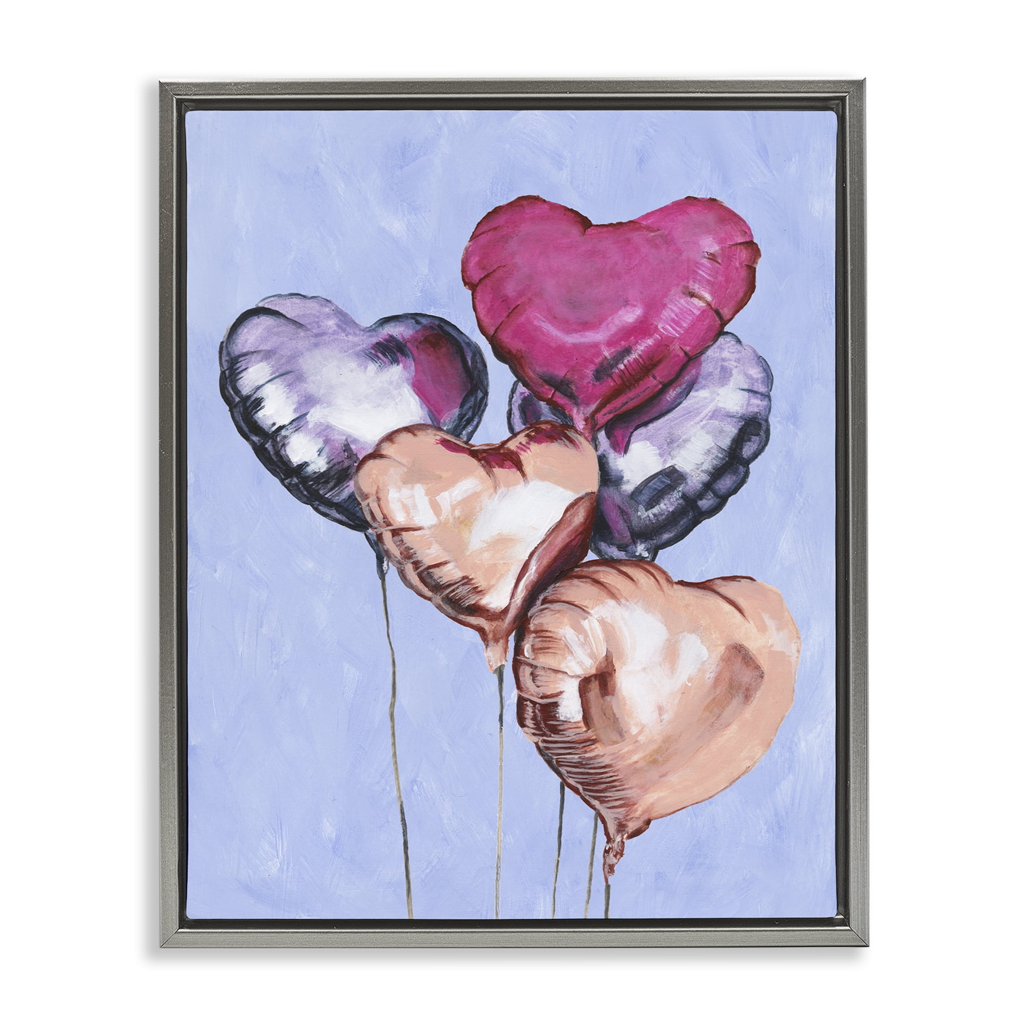 Stupell Industries Vibrant Heart Balloons Gray Framed Floater Canvas Wall Art, design by Michael Willett