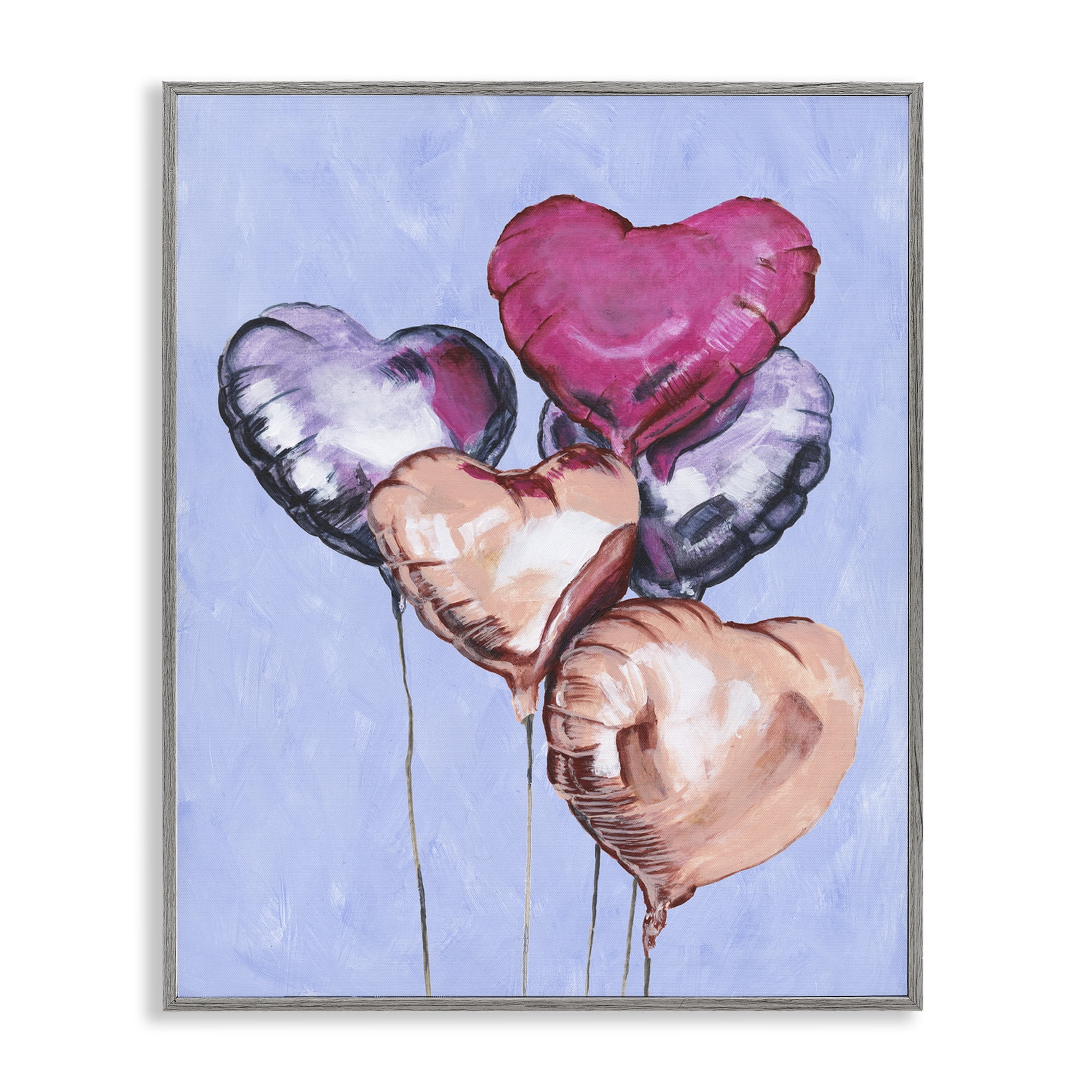 Stupell Industries Vibrant Heart Balloons Gray Framed Giclee Art, design by Michael Willett