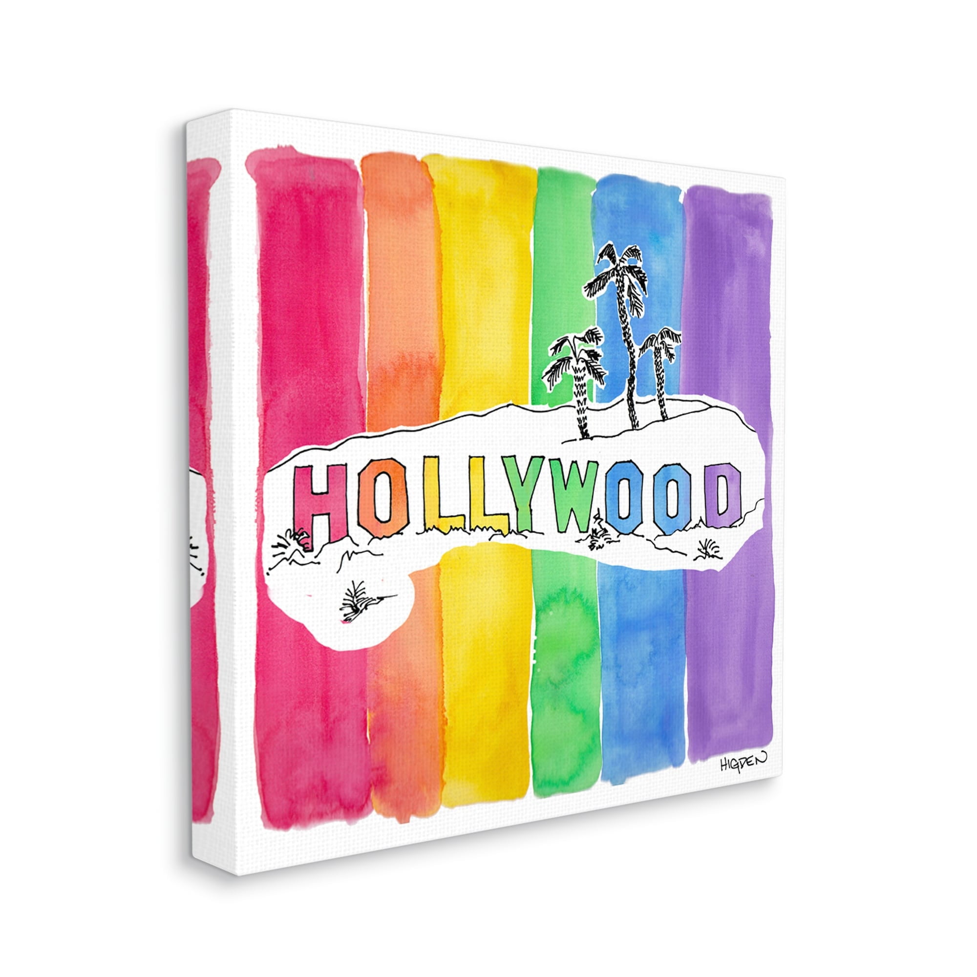 Stupell Industries Vibrant Hollywood Hills Watercolor Rainbow Text Canvas Wall Art by Mark Higden