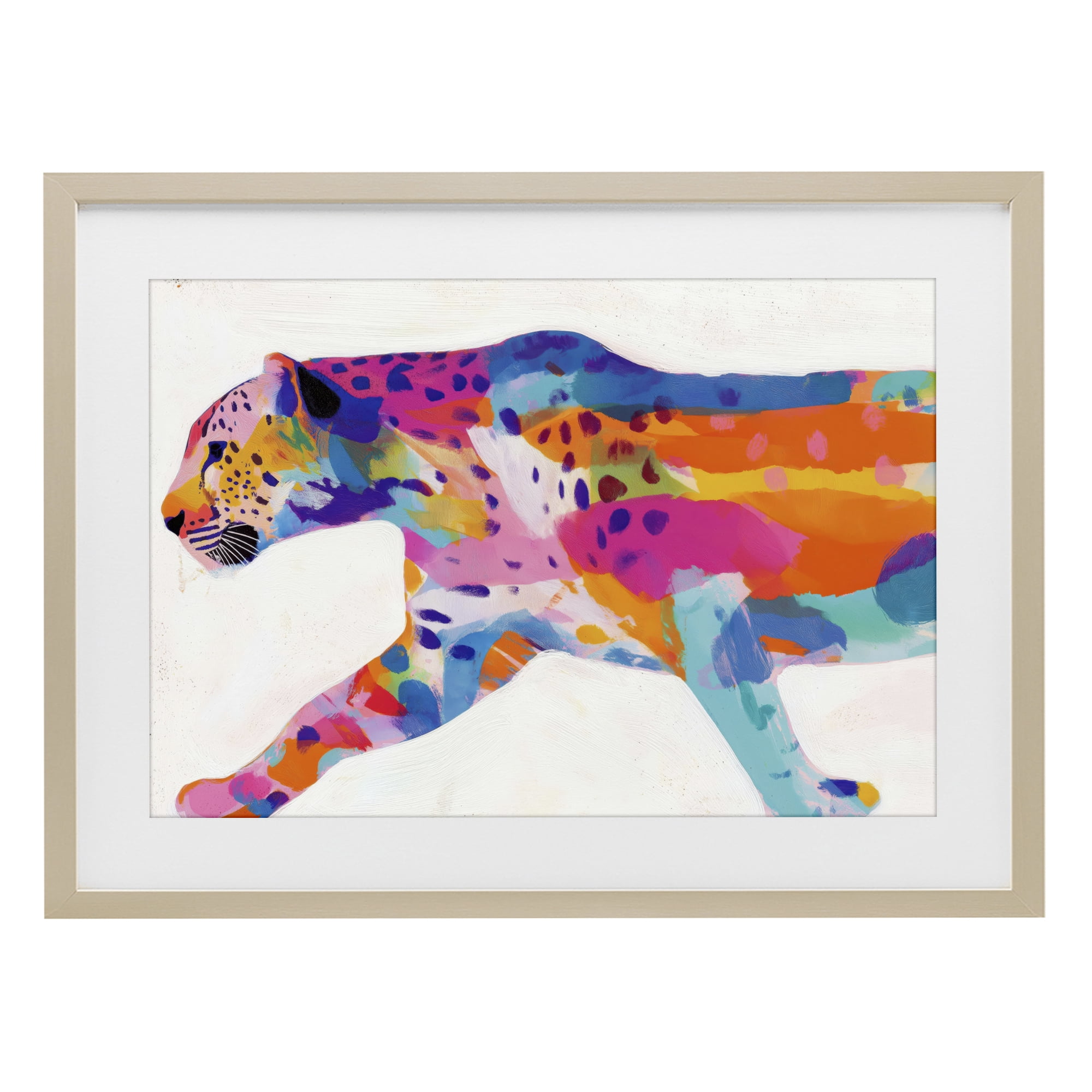 Stupell Industries Vibrant Hued Cheetah In Motion Birch Framed Print Under Glass, design by Chromatic Storm Studio