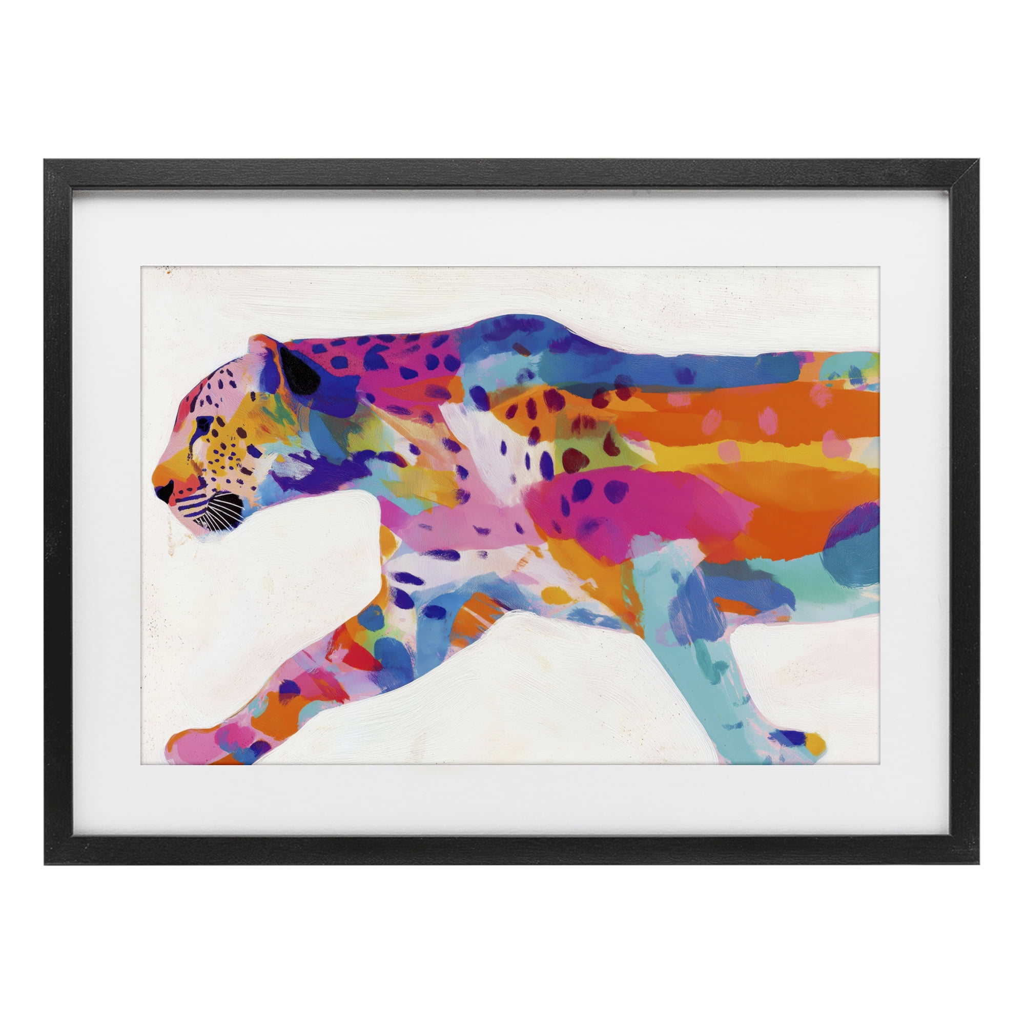 Stupell Industries Vibrant Hued Cheetah In Motion Black Framed Print Under Glass, design by Chromatic Storm Studio