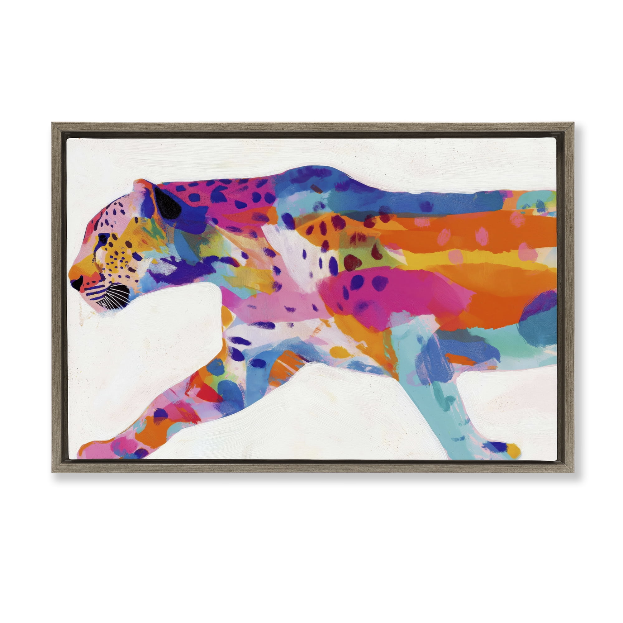 Stupell Industries Vibrant Hued Cheetah In Motion Brown Framed Floater Canvas Wall Art, design by Chromatic Storm Studio