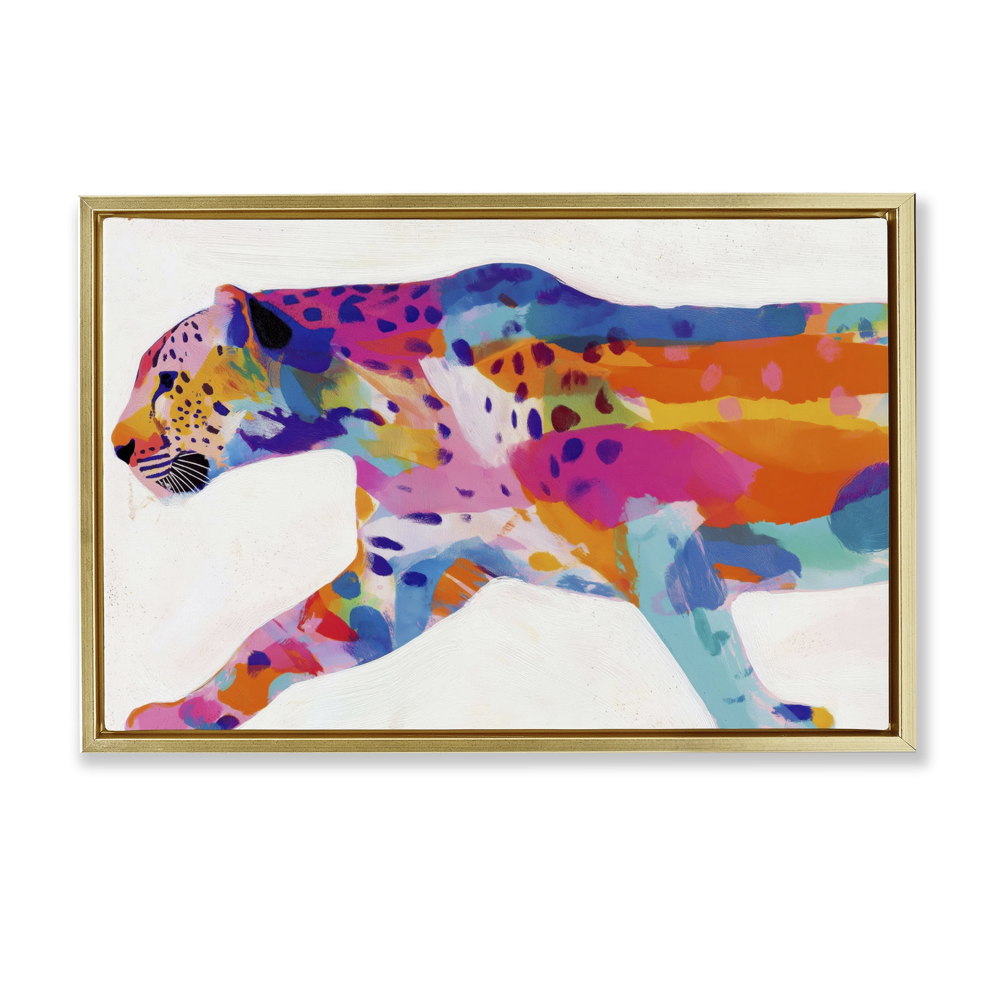 Stupell Industries Vibrant Hued Cheetah In Motion Gold Framed Floater Canvas Wall Art, design by Chromatic Storm Studio