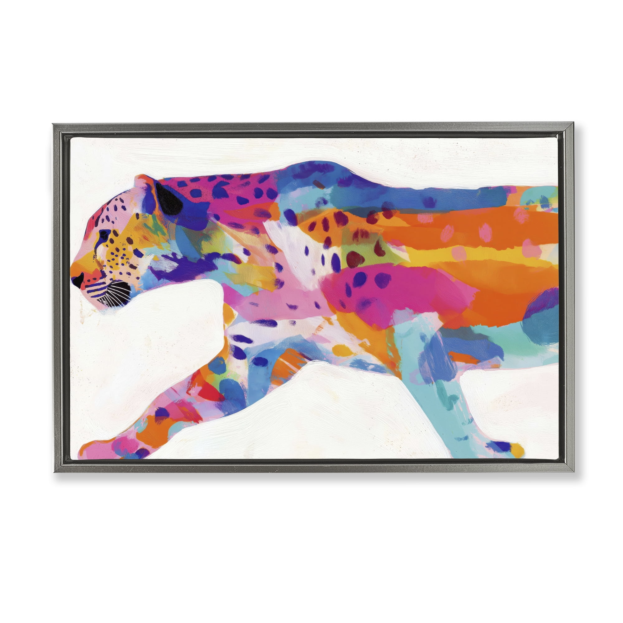 Stupell Industries Vibrant Hued Cheetah In Motion Gray Framed Floater Canvas Wall Art, design by Chromatic Storm Studio