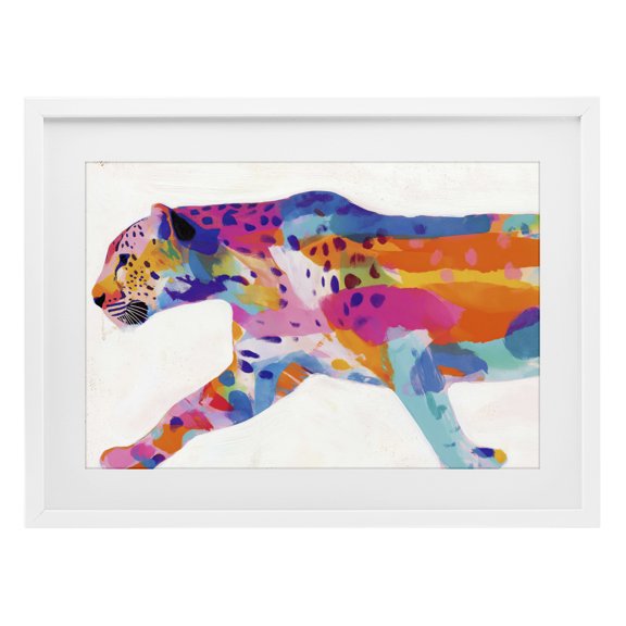 Stupell Industries Vibrant Hued Cheetah In Motion White Framed Print Under Glass, design by Chromatic Storm Studio