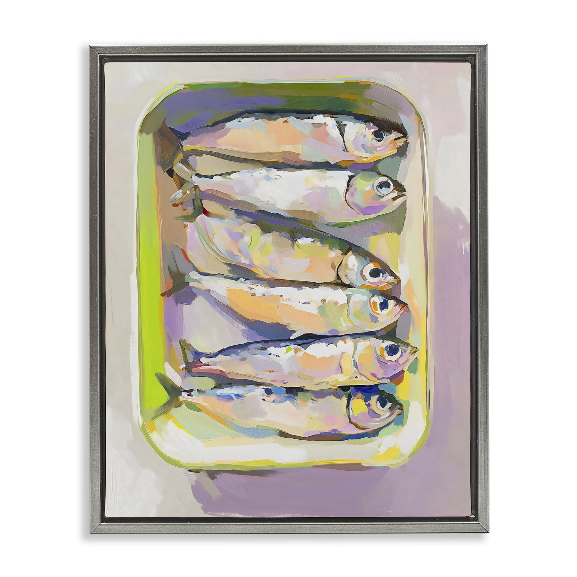 Stupell Industries Vibrant Hued Sardines Gray Framed Floater Canvas Wall Art, design by The Prints Vibe