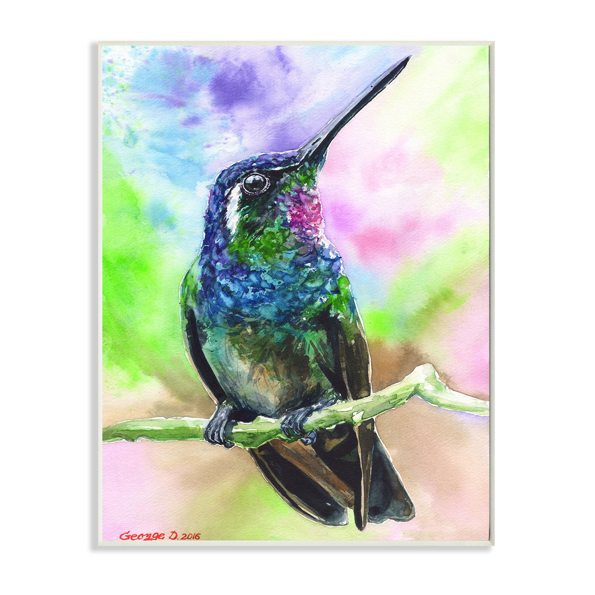 Stupell Industries Vibrant Hummingbird Perched Soft Tie-Dye Wall Plaque, 13 x 19, Design by George Dyachenko