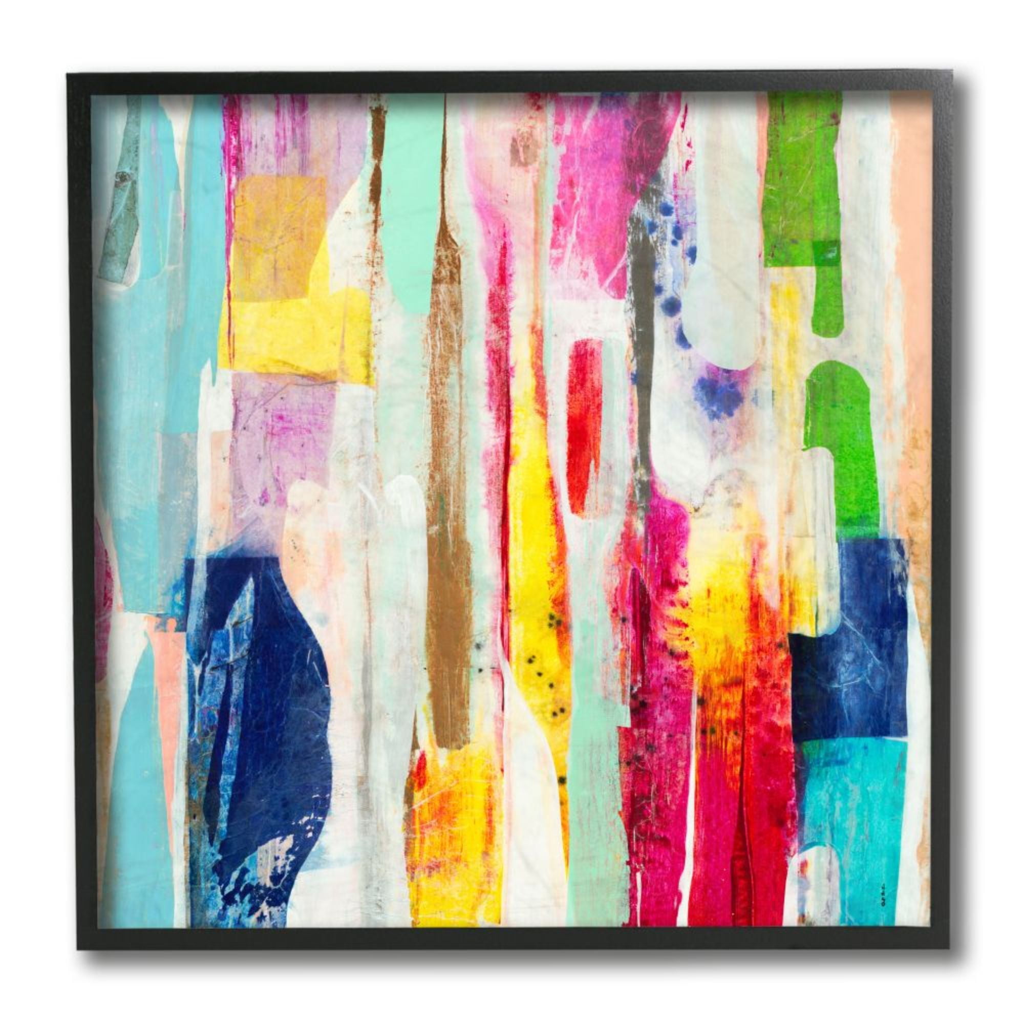 Stupell Industries Vibrant Linear Abstract Shapes Blue Pink Yellow Design by Third and Wall, 12" x 12", Black Framed