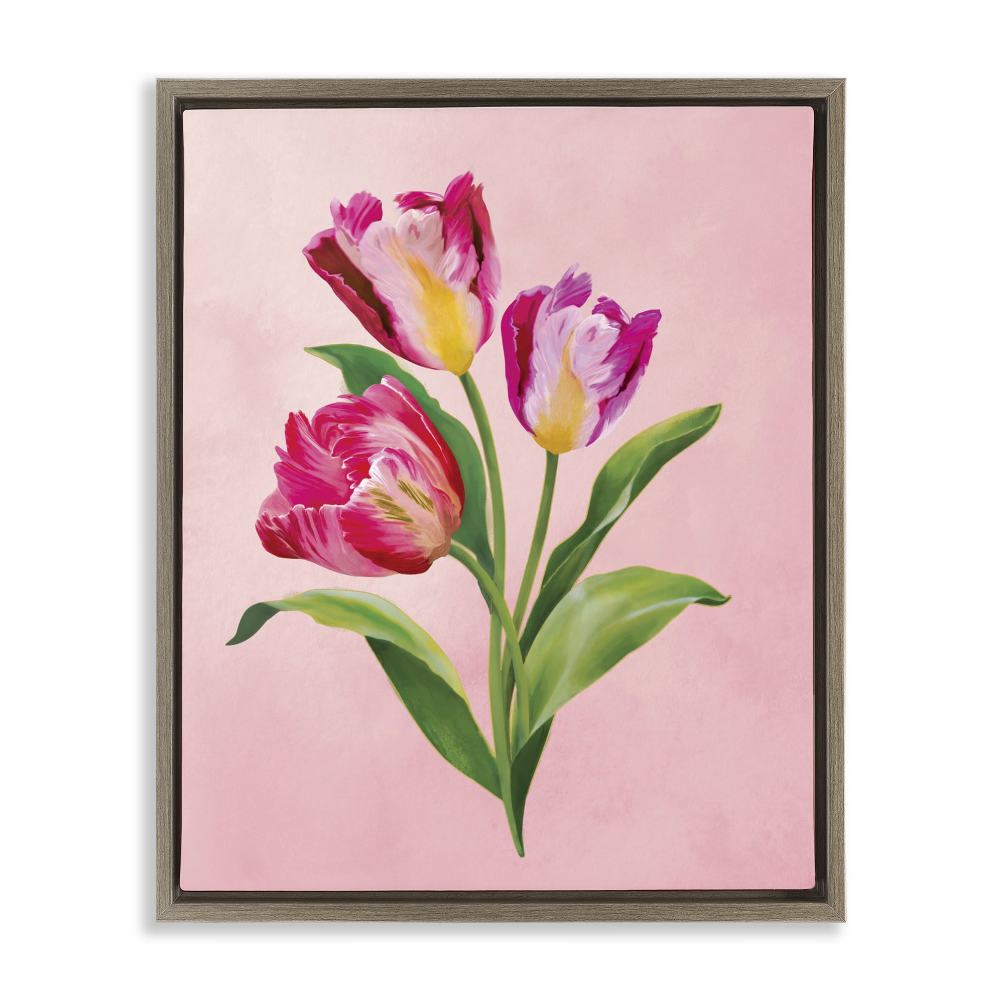 Stupell Industries Vibrant Magenta Tulips Brown Framed Floater Canvas Wall Art, design by Diane Neukirch