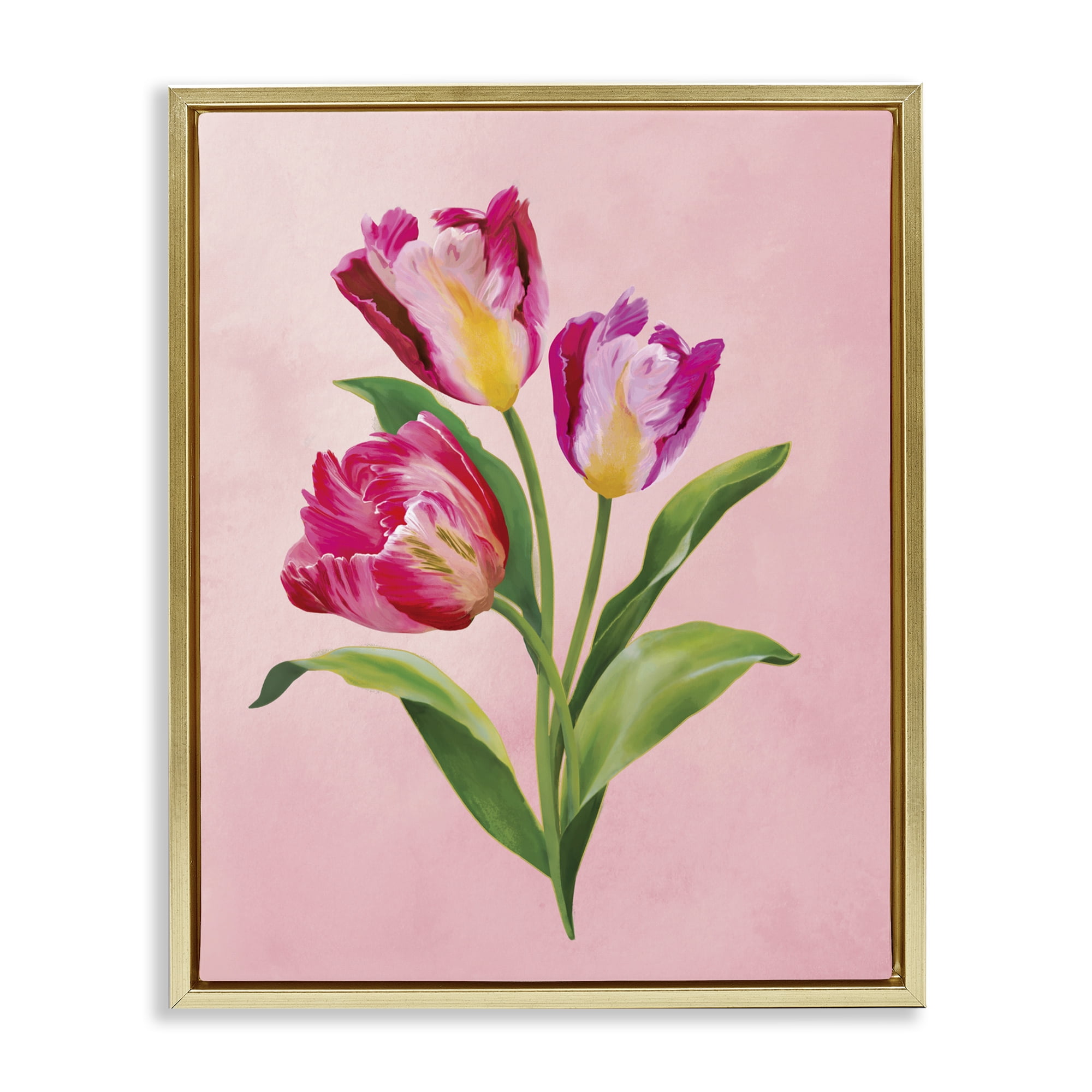Stupell Industries Vibrant Magenta Tulips Gold Framed Floater Canvas Wall Art, design by Diane Neukirch