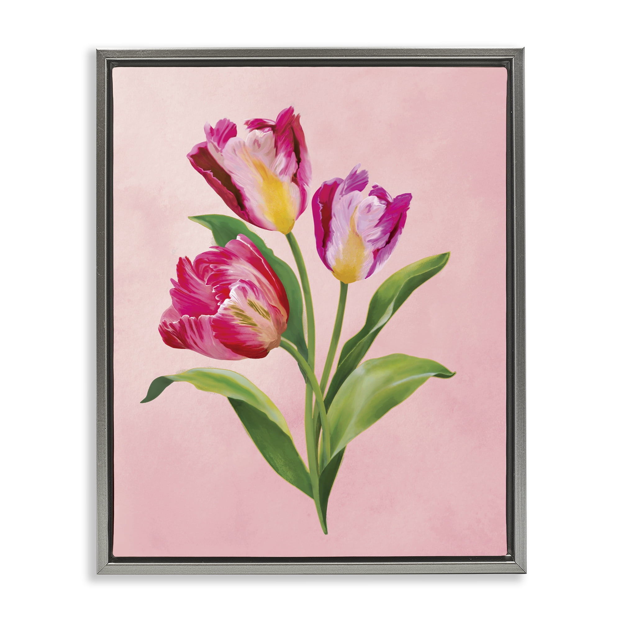 Stupell Industries Vibrant Magenta Tulips Gray Framed Floater Canvas Wall Art, design by Diane Neukirch