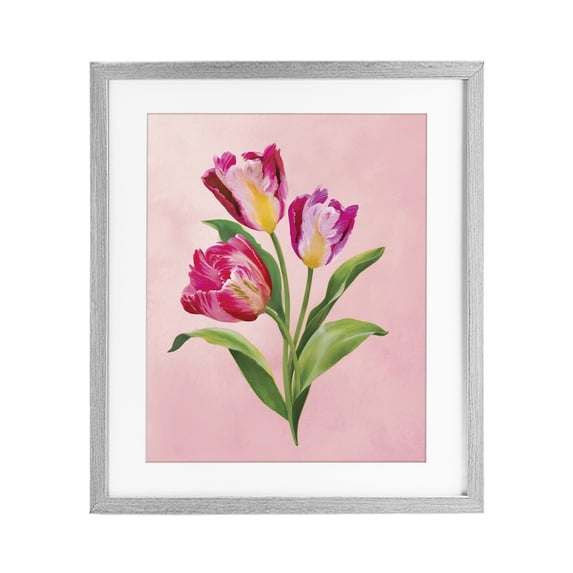 Stupell Industries French Country Vibrant Magenta Tulips Gray Framed Print Under Glass, 13 x 16, by Diane Neukirch
