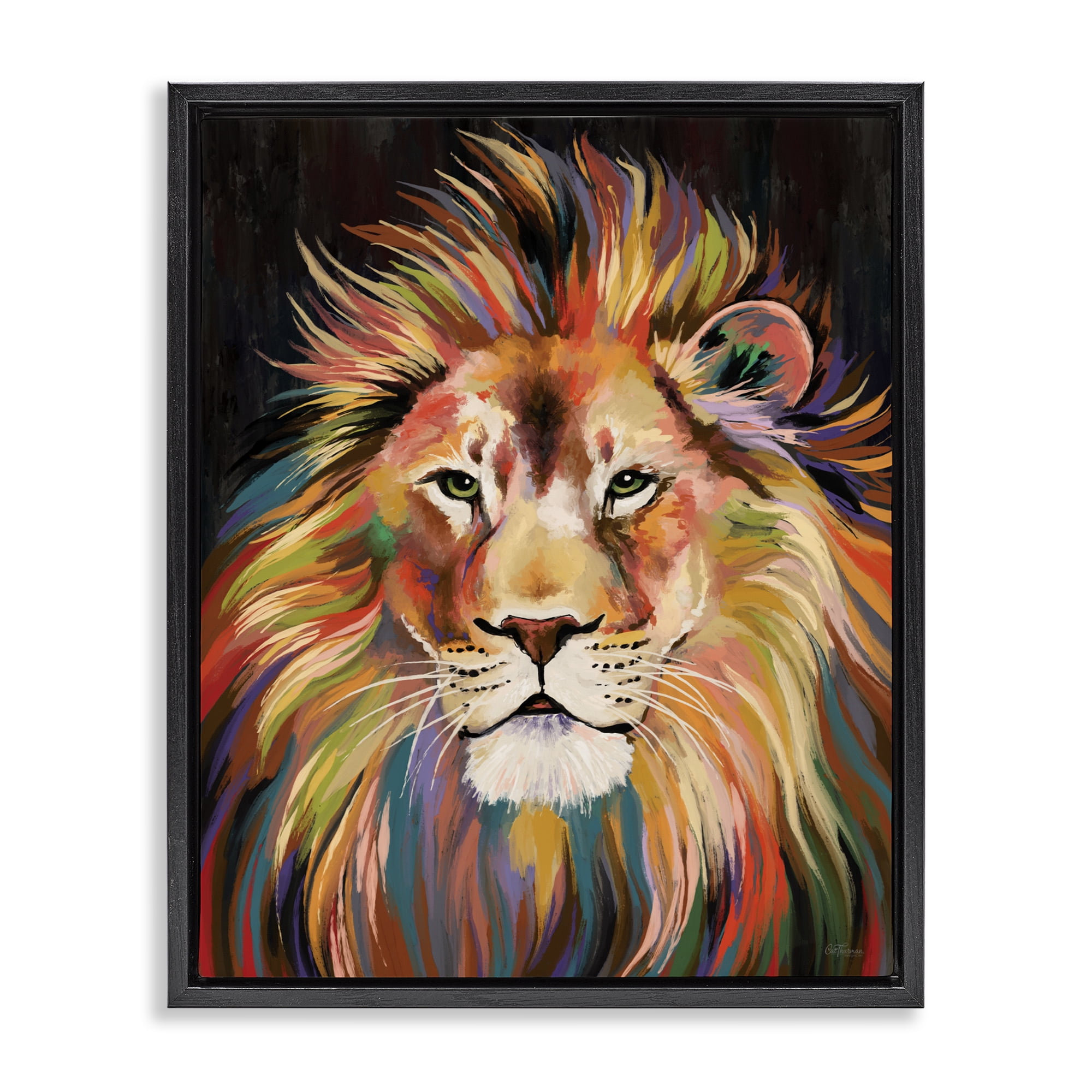 Stupell Industries Vibrant Majestic Rainbow Lion Black Framed Floater Canvas Wall Art, design by Cat Thurman Designs