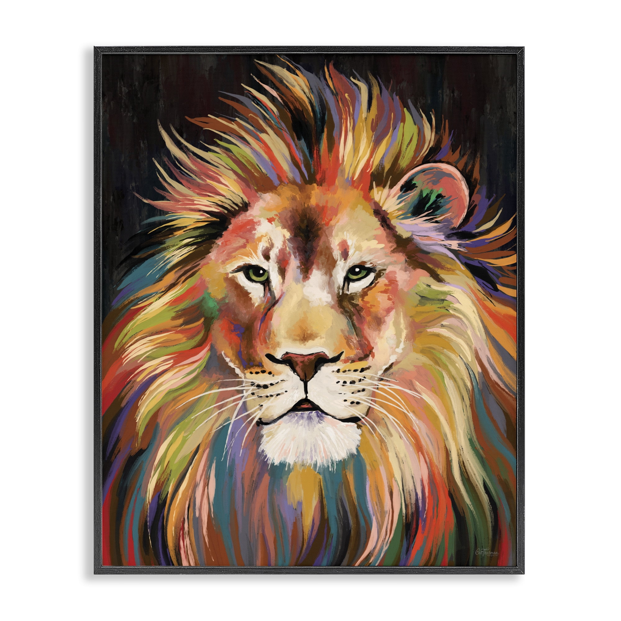 Stupell Industries Vibrant Majestic Rainbow Lion Black Framed Giclee Art, design by Cat Thurman Designs