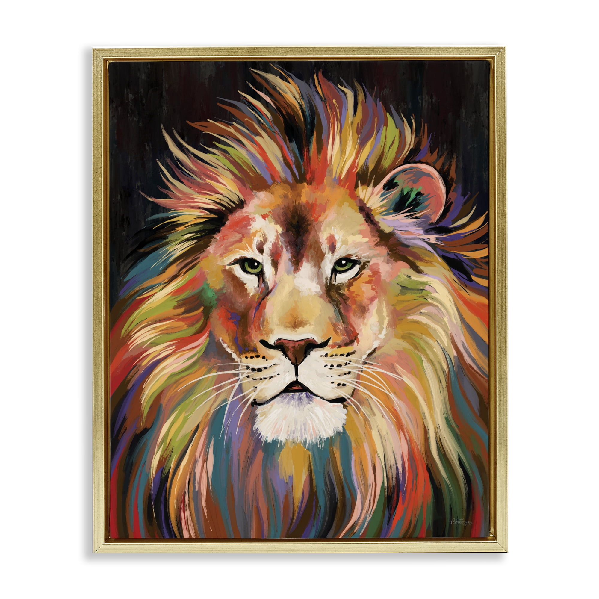 Stupell Industries Vibrant Majestic Rainbow Lion Gold Framed Floater Canvas Wall Art, design by Cat Thurman Designs