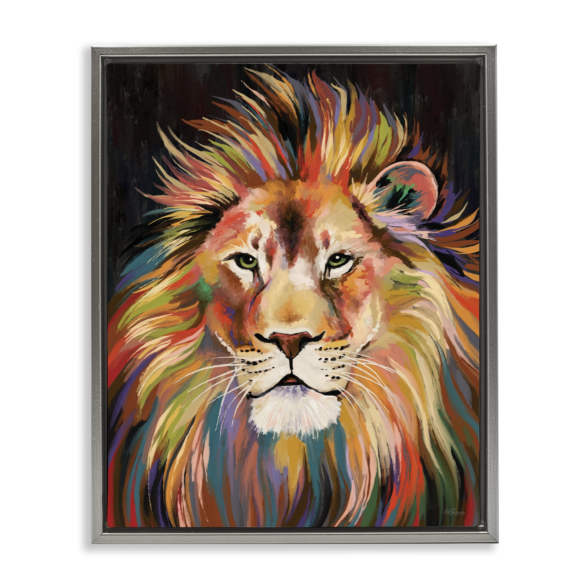 Stupell Industries Vibrant Majestic Rainbow Lion Gray Framed Floater Canvas Wall Art, design by Cat Thurman Designs