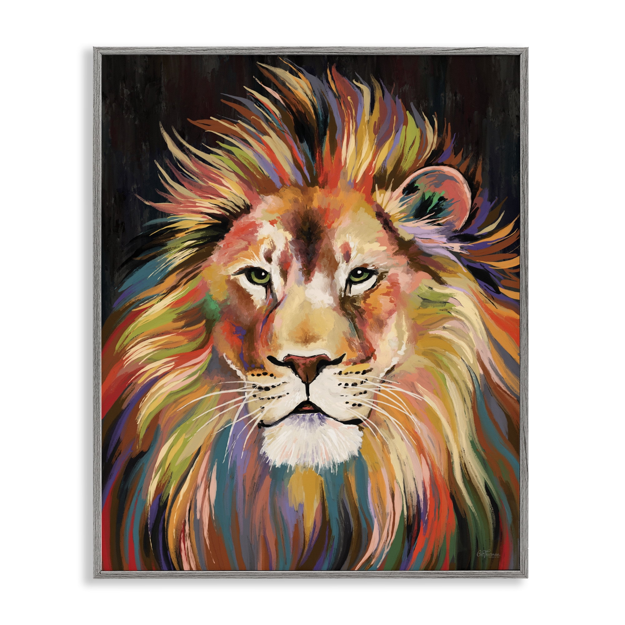 Stupell Industries Vibrant Majestic Rainbow Lion Gray Framed Giclee Art, design by Cat Thurman Designs