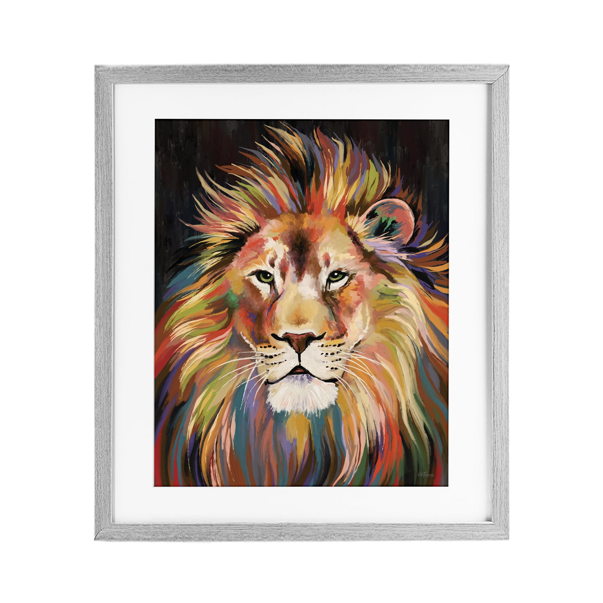 Stupell Industries Vibrant Majestic Rainbow Lion Gray Framed Print Under Glass, design by Cat Thurman Designs