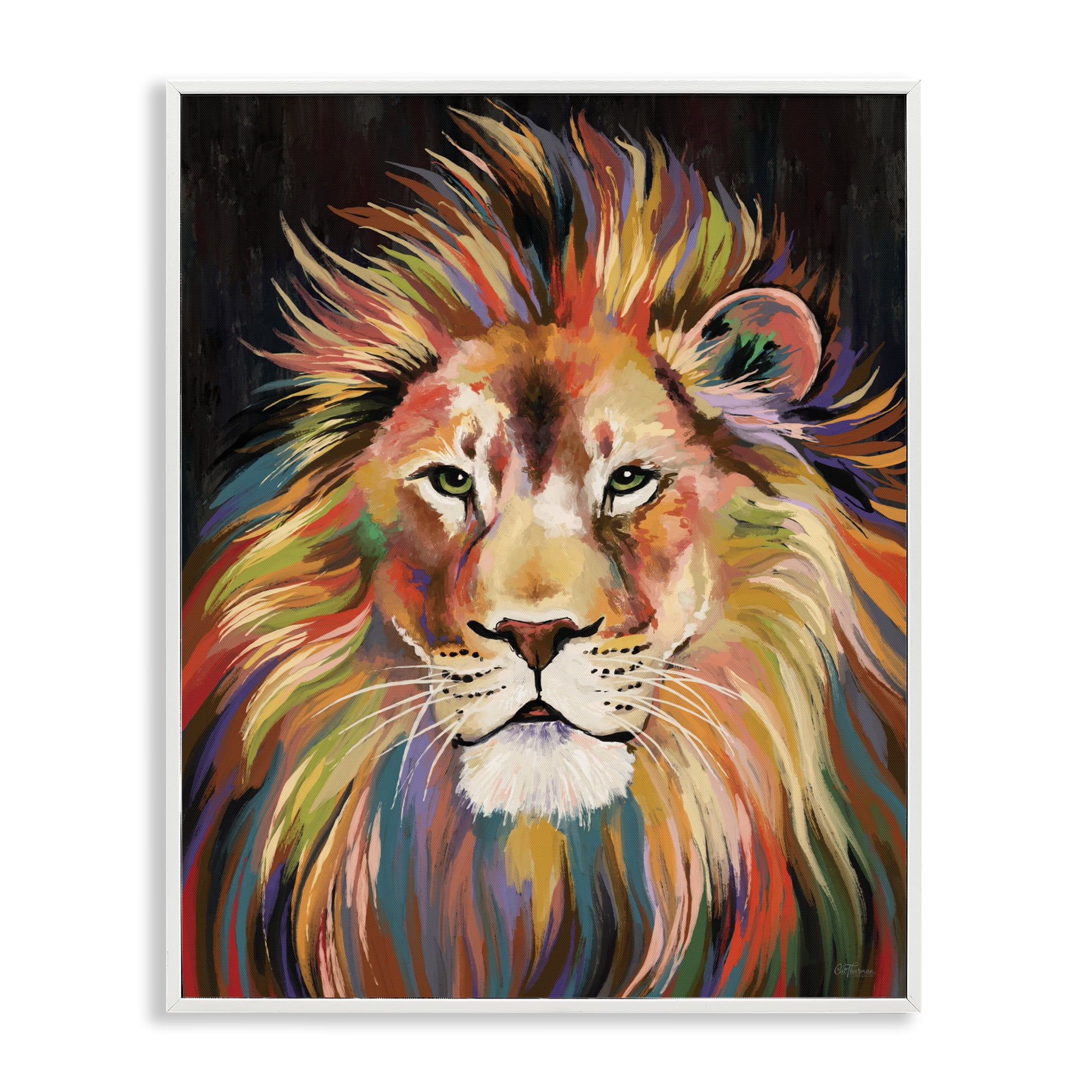 Stupell Industries Vibrant Majestic Rainbow Lion White Framed Giclee Art, design by Cat Thurman Designs