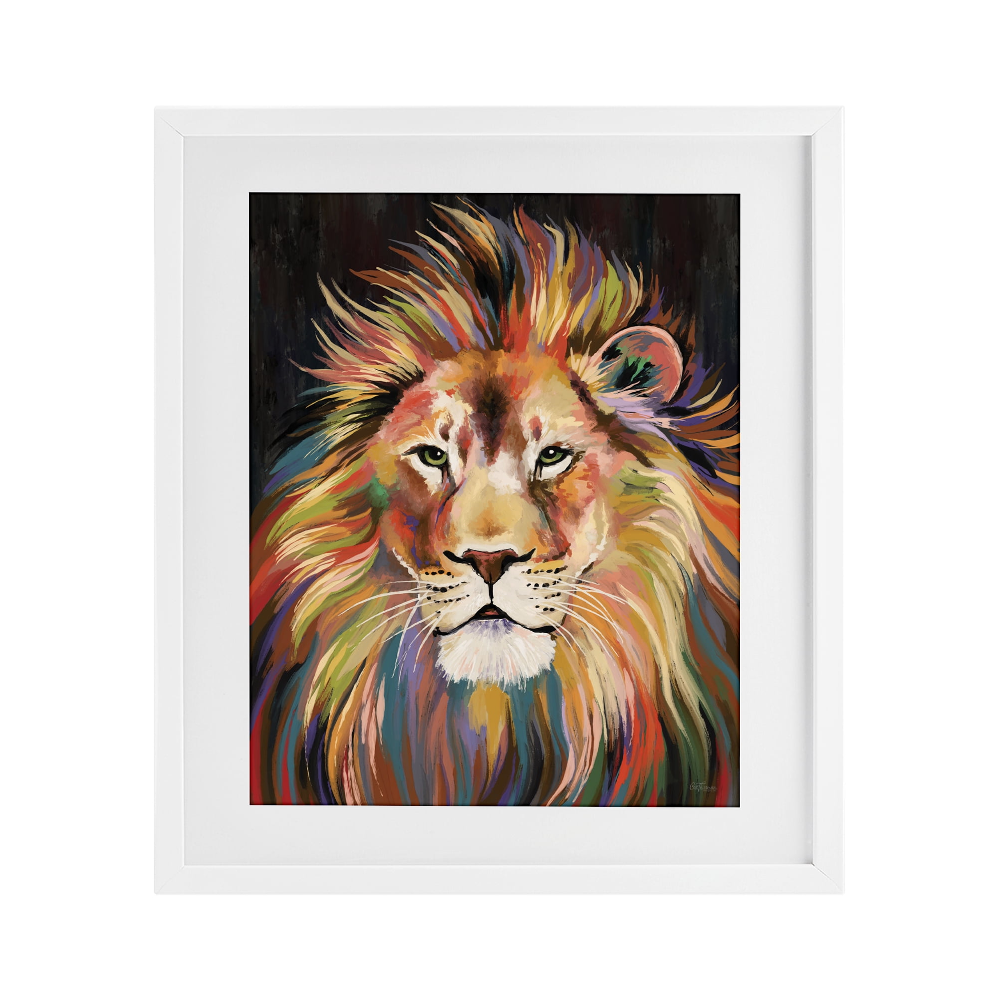 Stupell Industries Vibrant Majestic Rainbow Lion White Framed Print Under Glass, design by Cat Thurman Designs