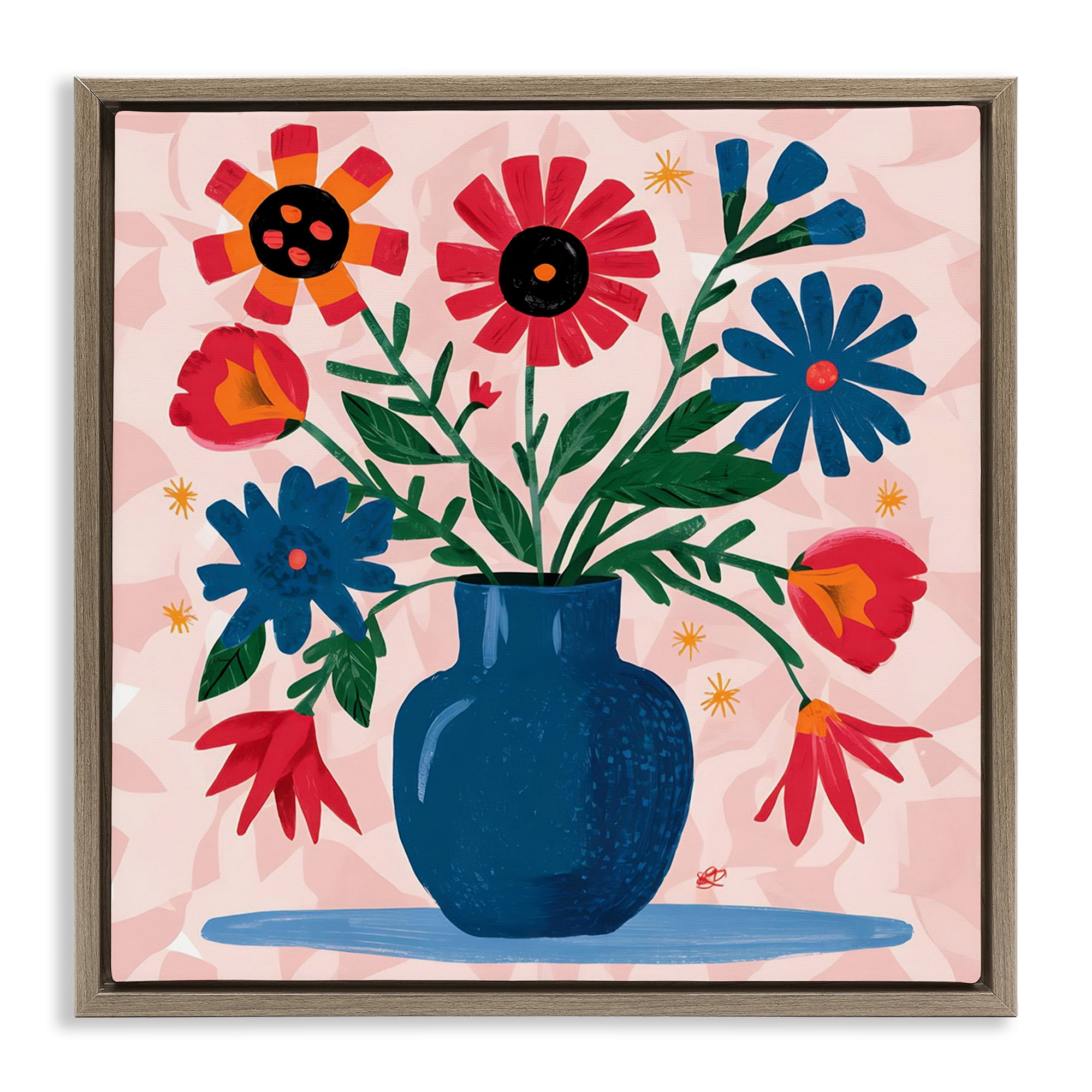 Stupell Industries Vibrant Mixed Flowers Plants & Flowers Painting Brown Floater Framed Canvas Art Print Wall Art, 25 x 25