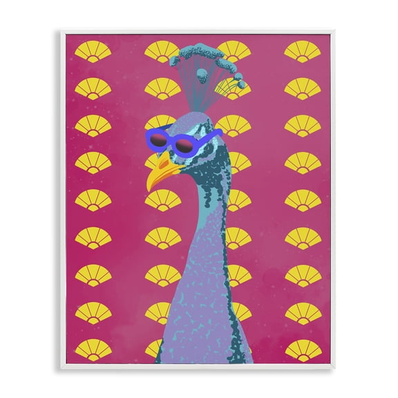 Stupell Industries Vibrant Mod Peacock Animals Painting White Framed Art Print Wall Art, 24 x 30