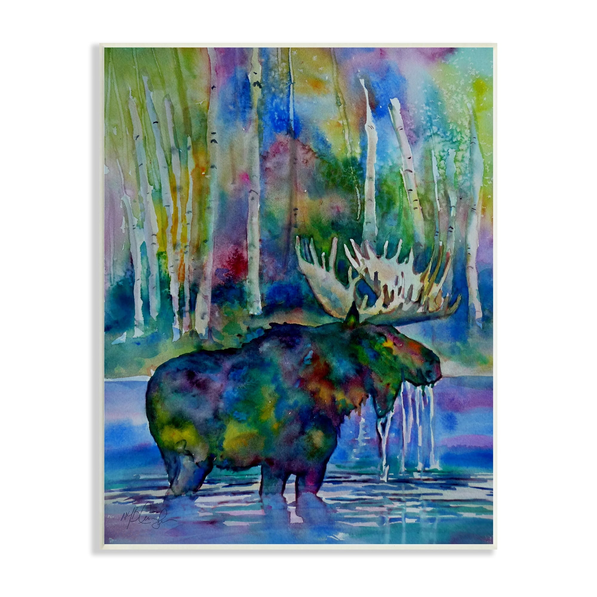 Stupell Industries Vibrant Moose Birch Trees Swimming Splashing Lake, 13 x 19, Design by MB Cunningham