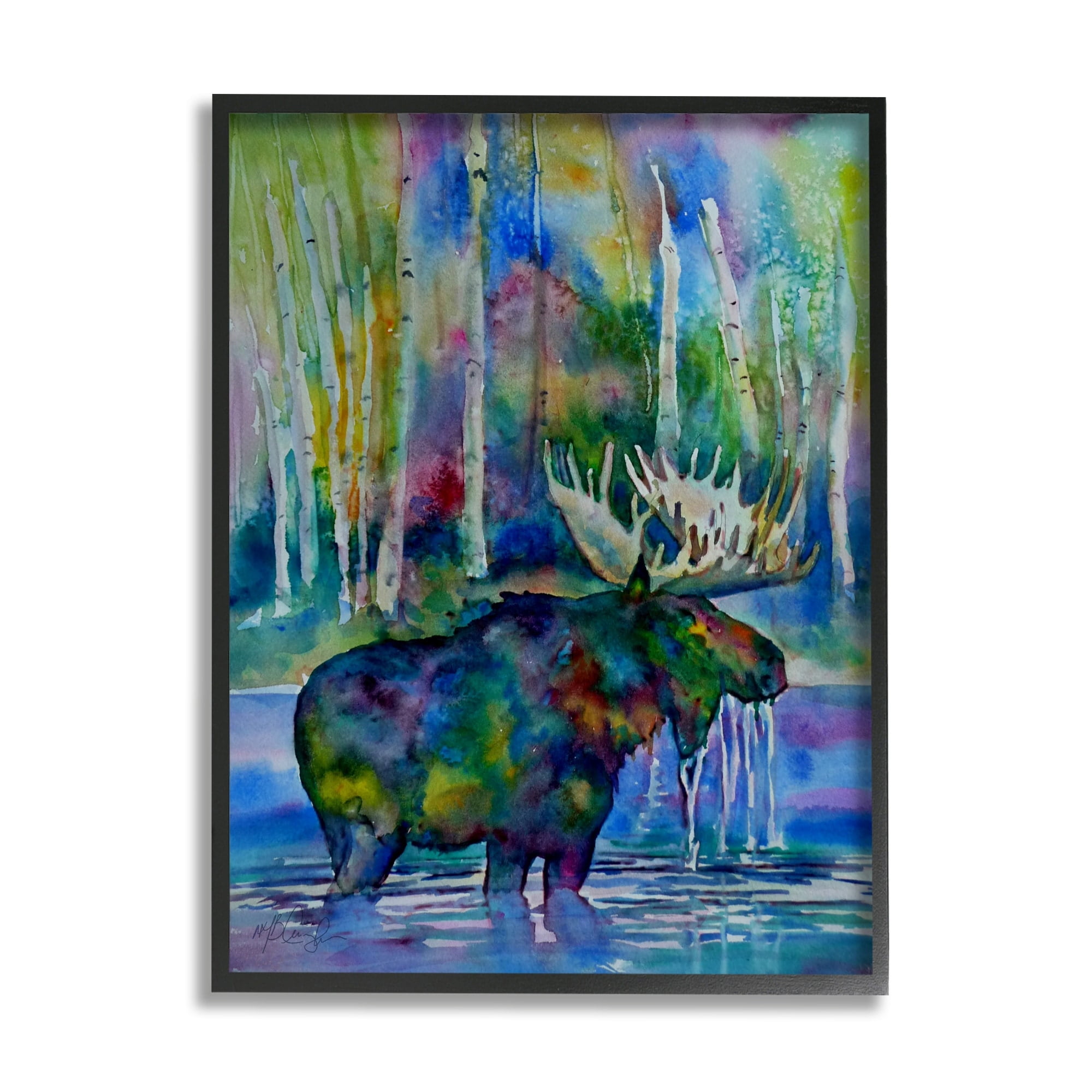 Stupell Industries Vibrant Moose Birch Trees Swimming Splashing Lake, 16 x 20, Design by MB Cunningham