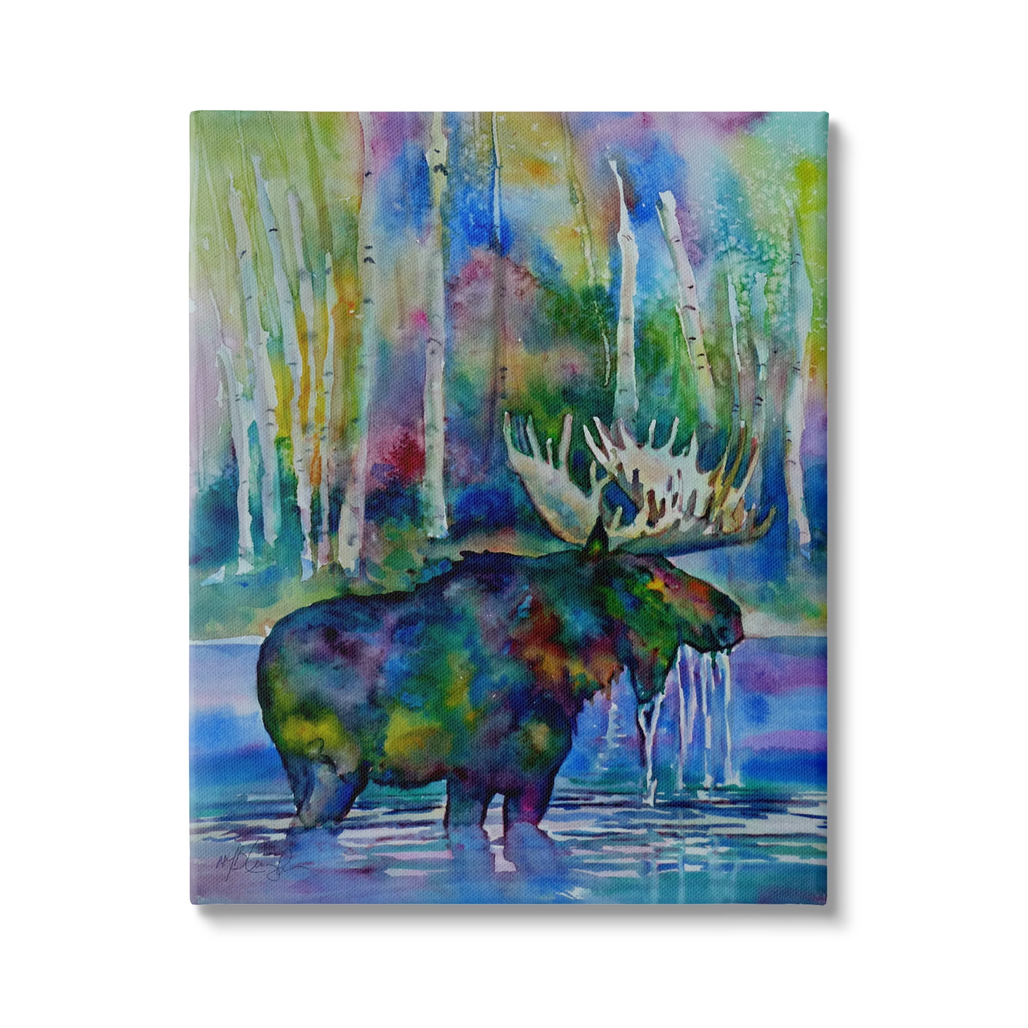Stupell Industries Vibrant Moose Birch Trees Swimming Splashing Lake, 30 x 40, Design by MB Cunningham