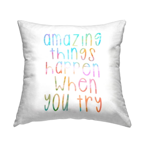 Stupell Industries Vibrant Motivational Rainbow Quote Happy Saying Design by Daphne Polselli Throw Pillow