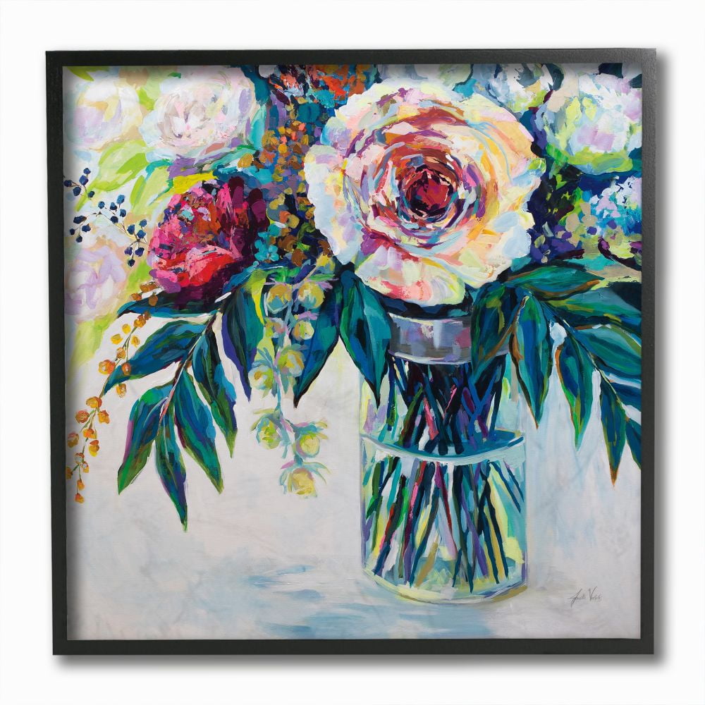 Stupell Industries Vibrant Multi-Color Spring Bouquet Abstract Painting Framed Wall Art Design by Jeanette Vertentes, 12" x 12", Black Framed