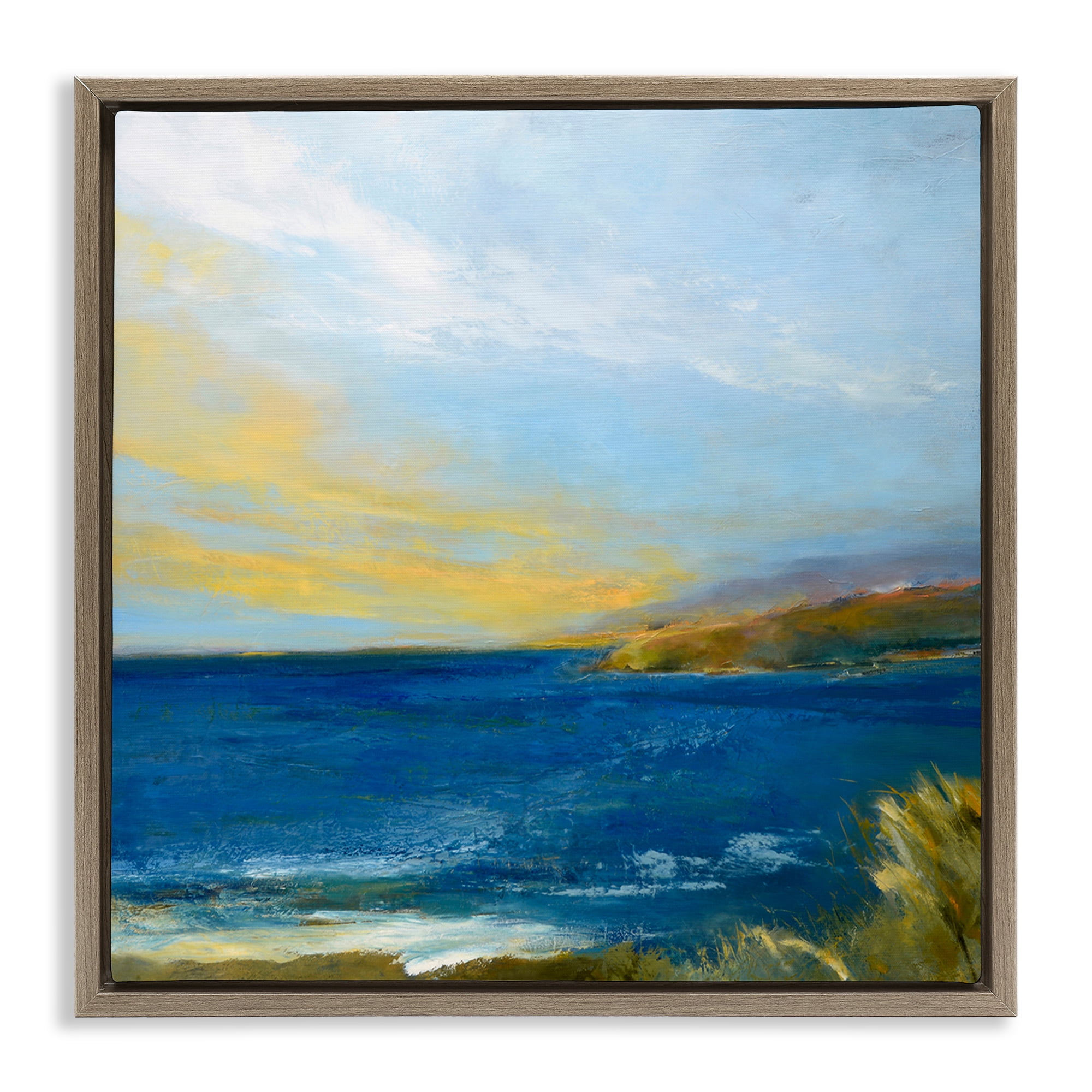 Stupell Industries Vibrant Ocean Light at Dusk Brown Framed Floater Canvas Wall Art, design by Patrick Dennis