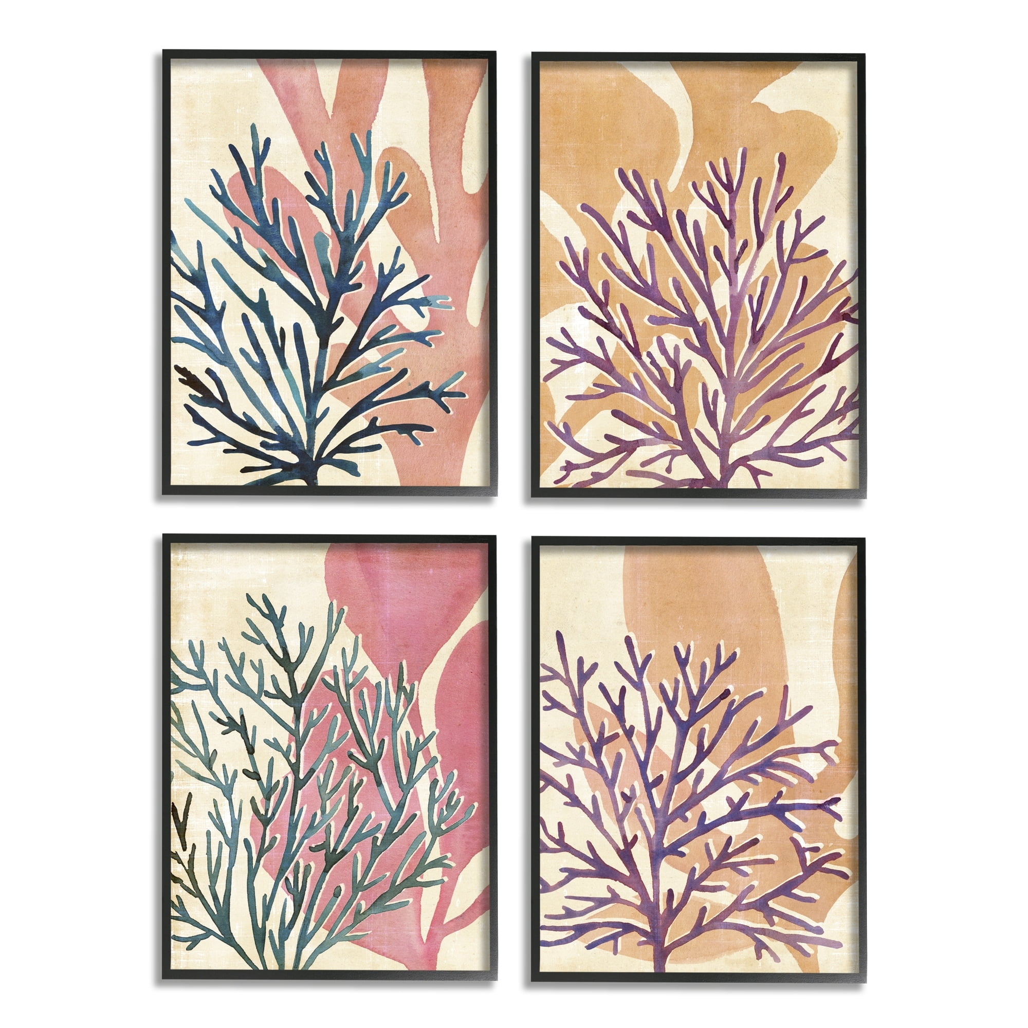 Stupell Industries Vibrant Ocean Plants Orange Purple Kelp Black Framed by Annie Warren