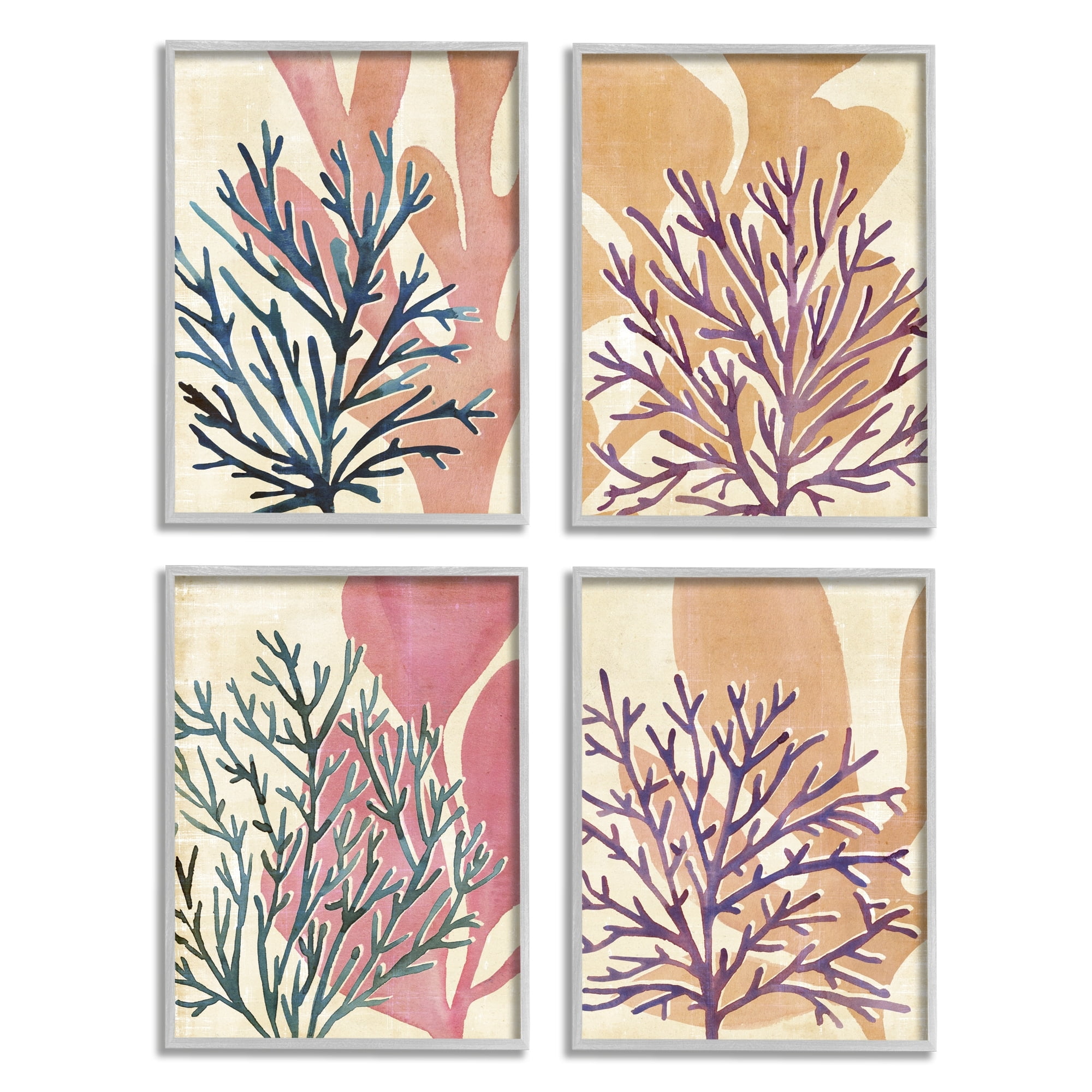 Stupell Industries Vibrant Ocean Plants Orange Purple Kelp Gray Framed by Annie Warren