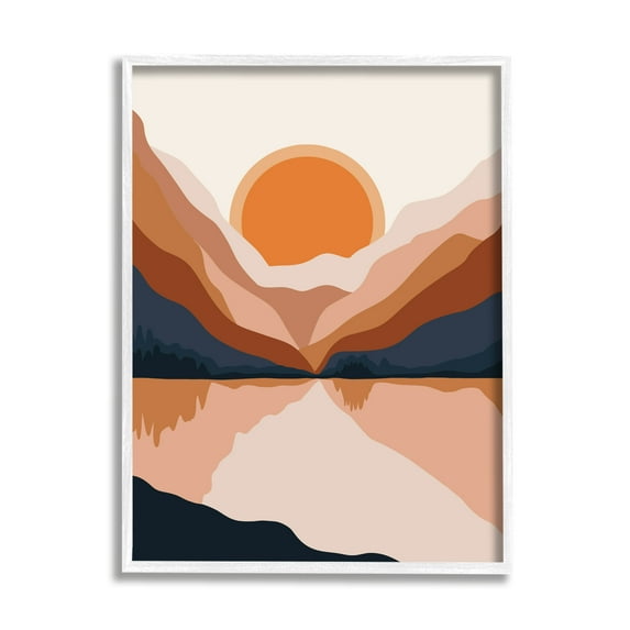 Stupell Industries Vibrant Orange Sunrise Minimal Mountain Lake Abstraction, 11 x 14, Designed by Ros Ruseva