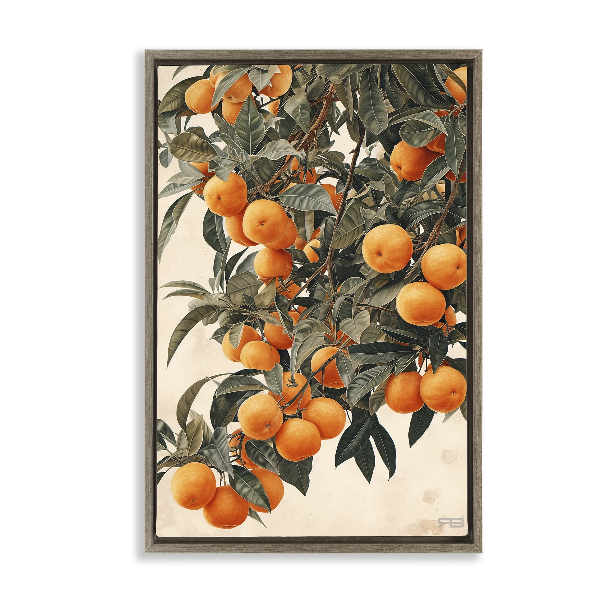 Stupell Industries Vibrant Orange Tree Blooms Food & Beverage Painting Brown Floater Framed Canvas Art Print Wall Art, 17 x 25