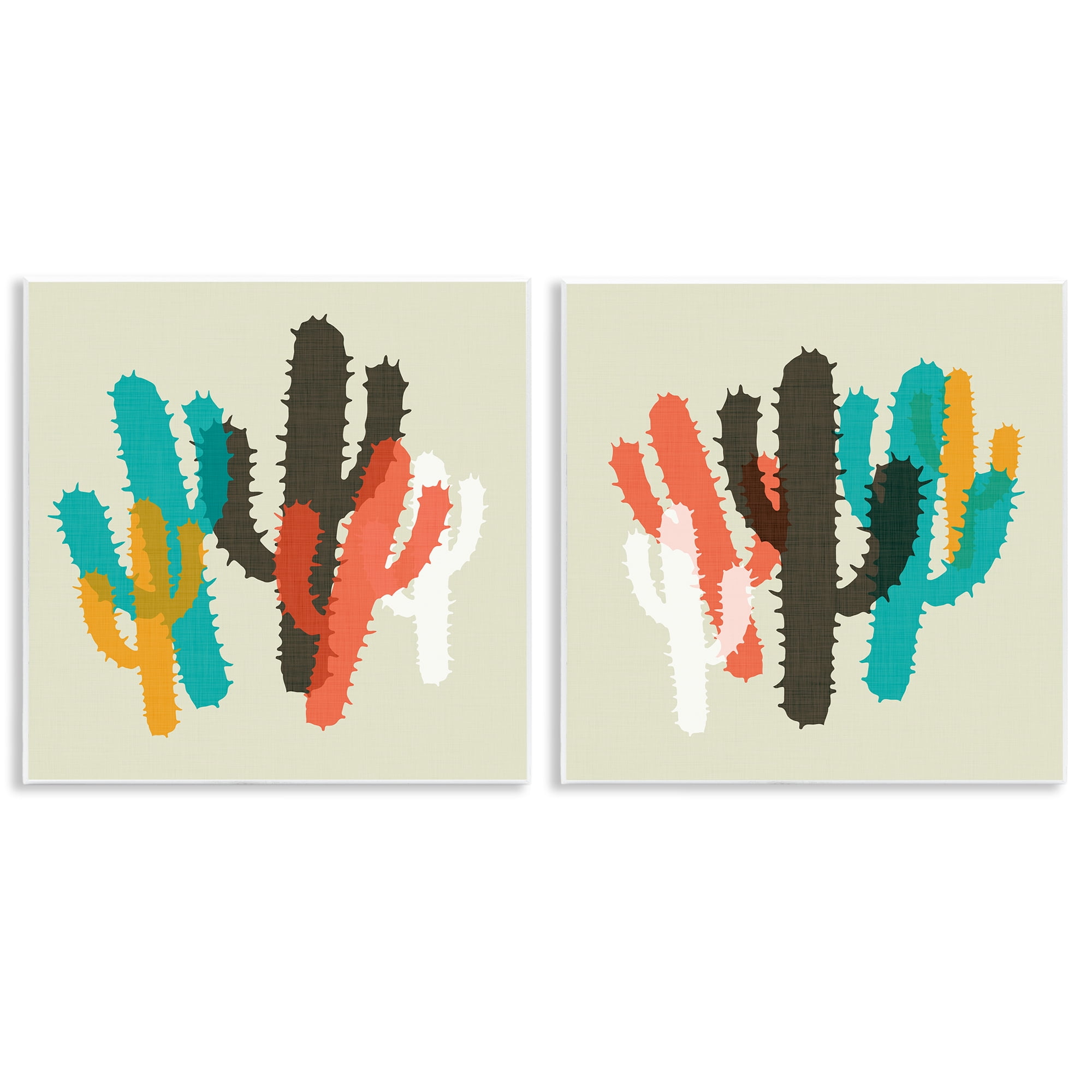 Stupell Industries Vibrant Overlapping Cactus Abstract Painting Unframed Art Print Wall Art, 12 x 12, Set of 2
