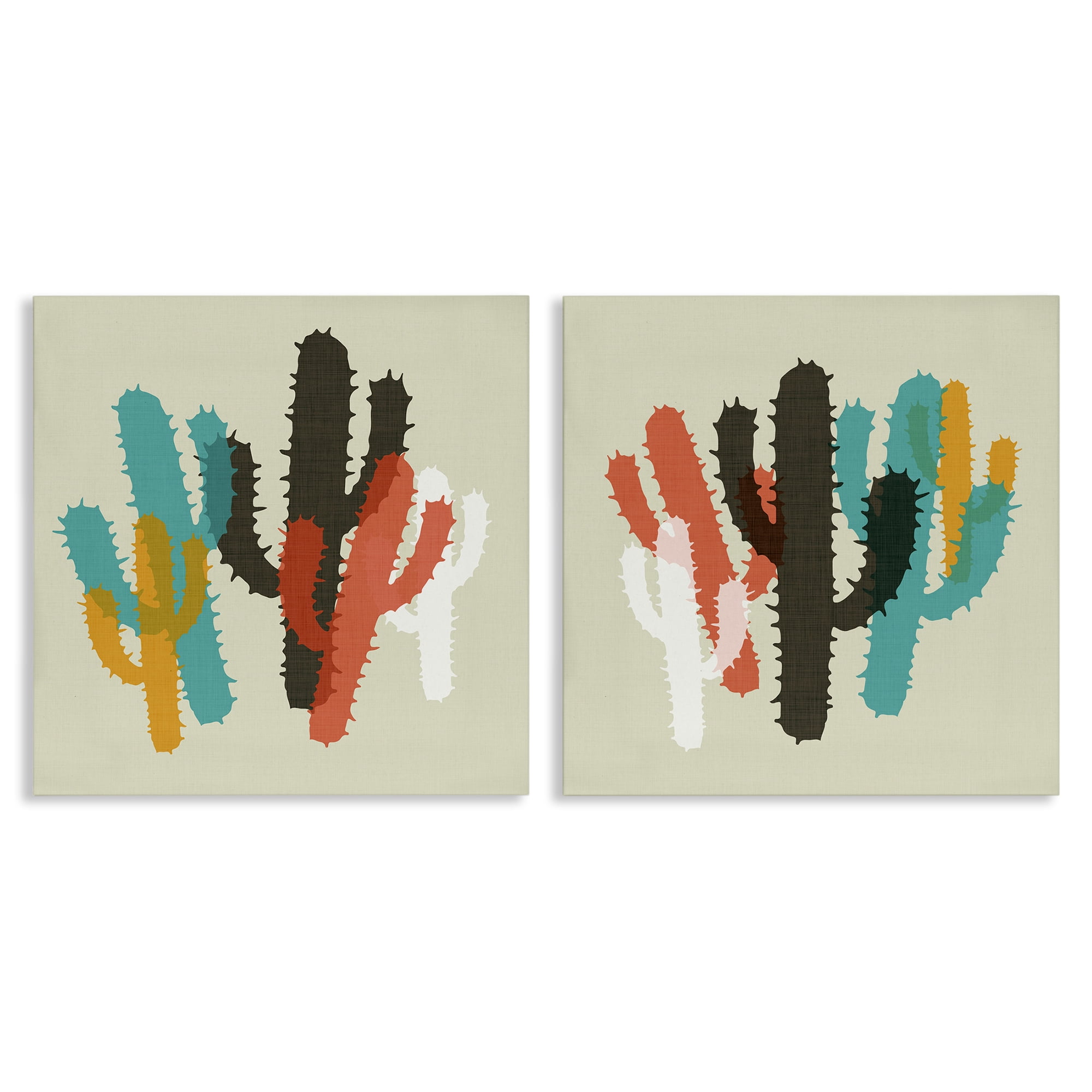 Stupell Industries Vibrant Overlapping Cactus Abstract Painting Wrapped Canvas Art Print Wall Art, 24 x 24, Set of 2