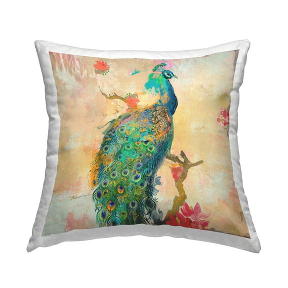 Stupell Industries Vibrant Peacock Wildlife Bird Printed Throw Pillow Design by Evelia Designs