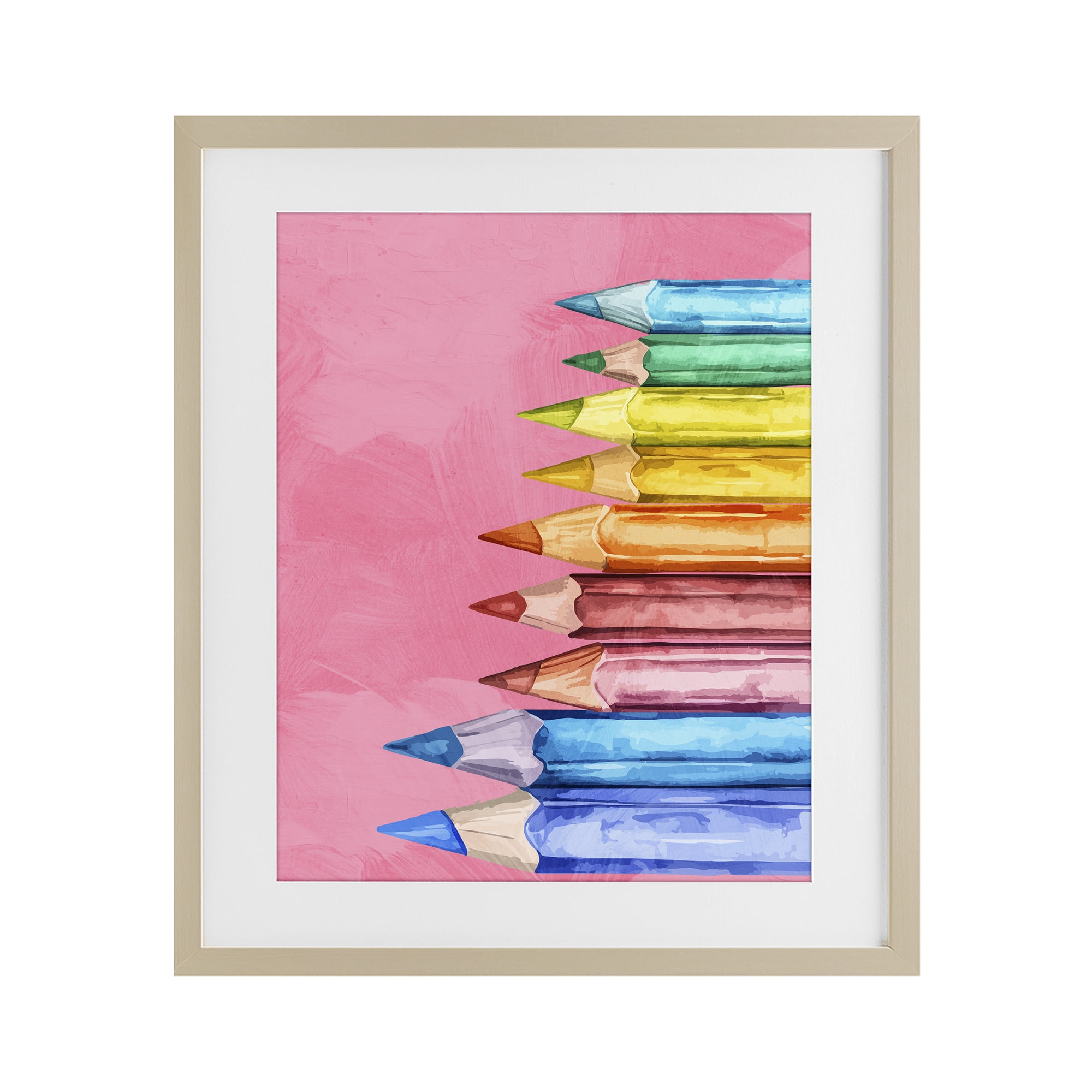 Stupell Industries Vibrant Pencils on Pink Birch Framed Print Under Glass, design by Kim Allen