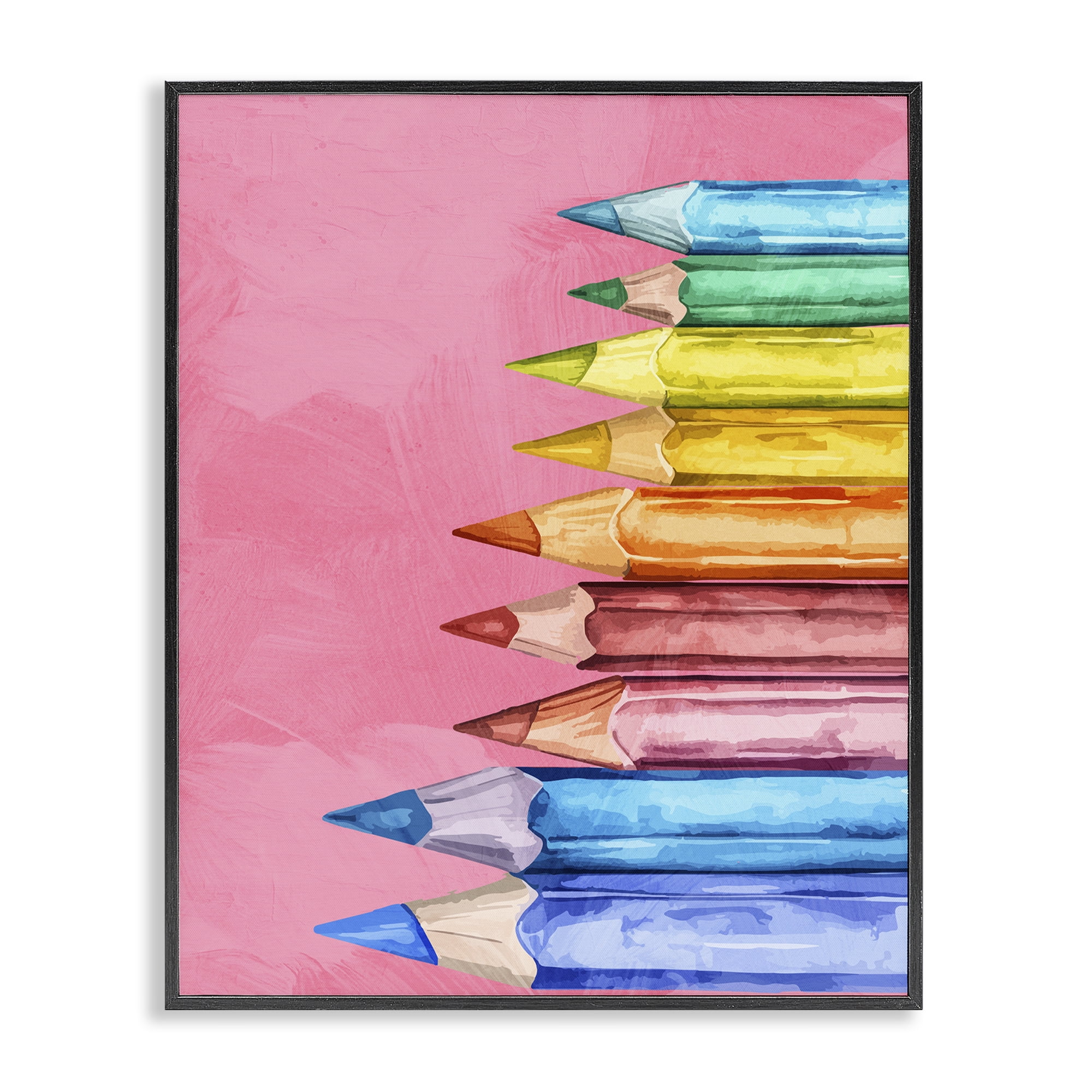 Stupell Industries Vibrant Pencils on Pink Black Framed Giclee Art, design by Kim Allen